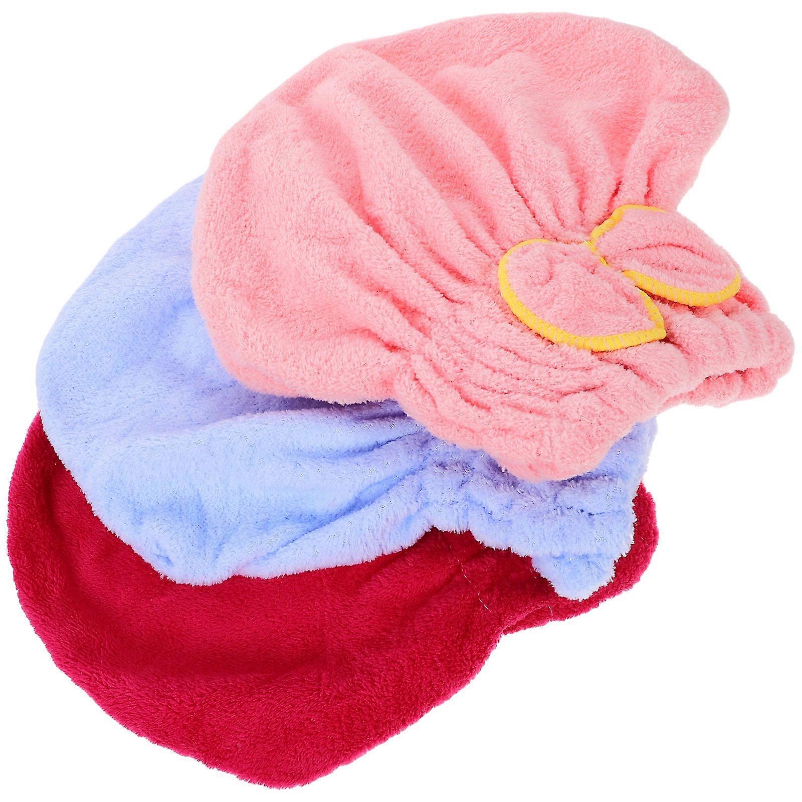 Fast Drying Towels Quick Dry Cap Pink Fiber Absorbent Non-Slip 3Pcs