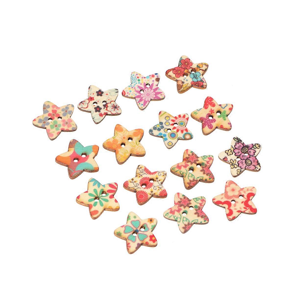 Sewing Decorative Buttons Star Shape Wood Buttons for Crafting DIY Crafts Assorted Color 2.5x2.5cm 100Set