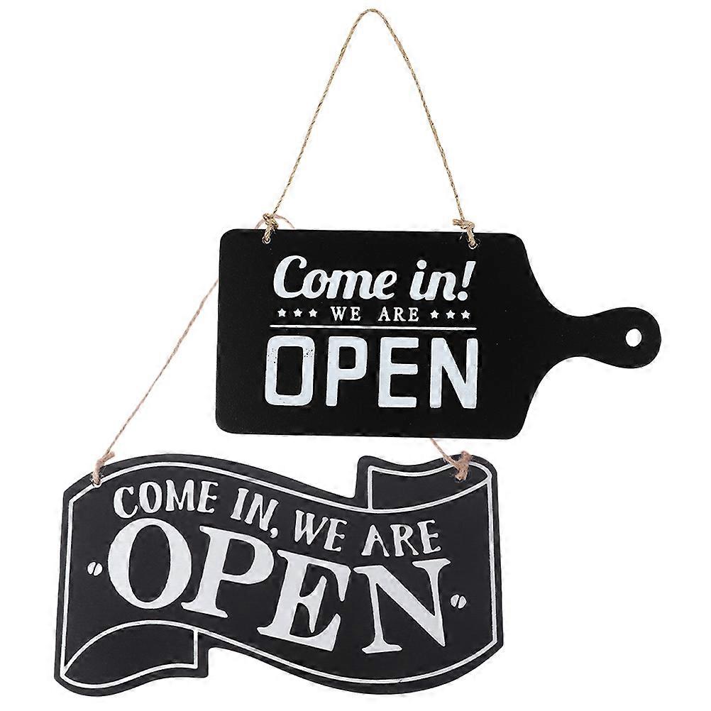 الخشب مفتوح مغلق علامة عمل داخلي علامة تأثير زخرفية 25X12X0.8 سم أصحاب المتاجر 2 قطعة