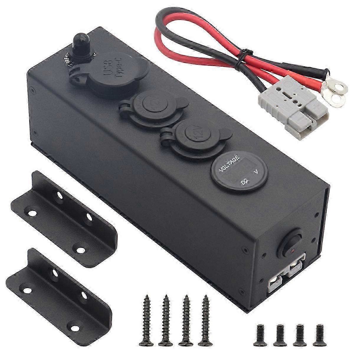 12/24V Distribution Panel Multi-Function Box Lighter Usb for Anderson Socket Power Switch 8AWG 30cm