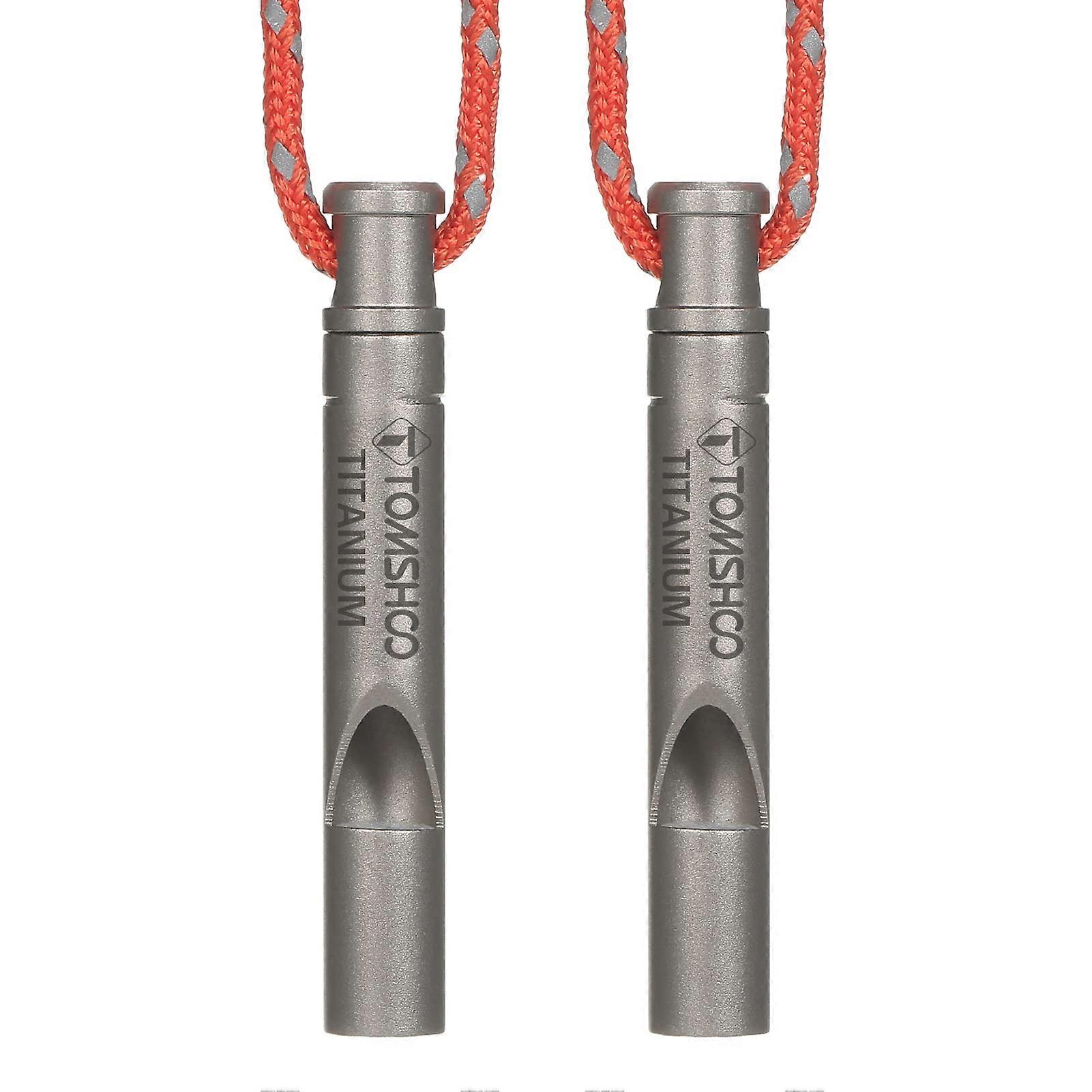 Ultralight Titanium Emergency Whistle Set of 2 with Cord for Outdoor Survival, Camping, Hiking, and Exploration