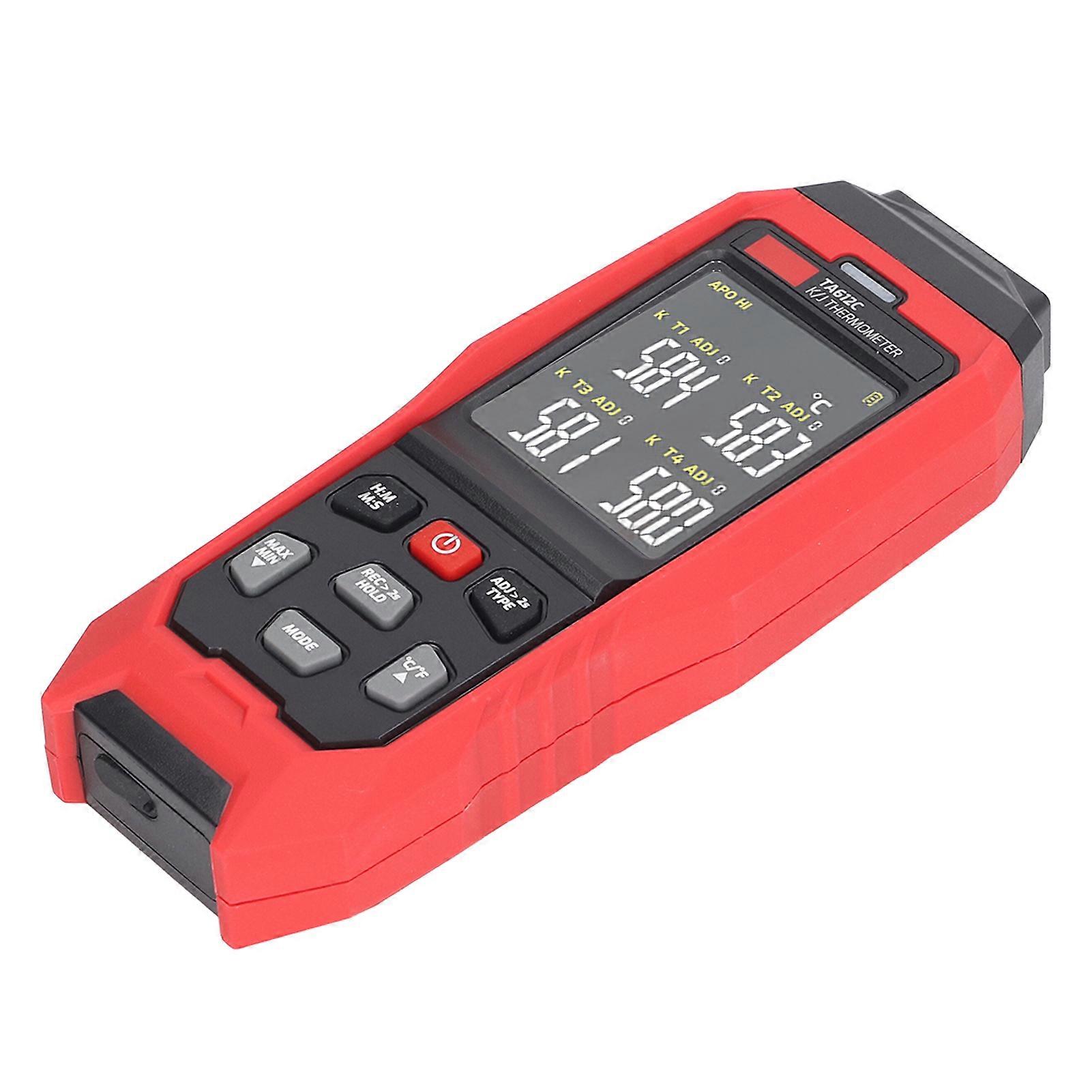 K-Type Thermocouple Thermometer, 4 Channels, Accurate Measurement, Digital Contact Thermometer, Red