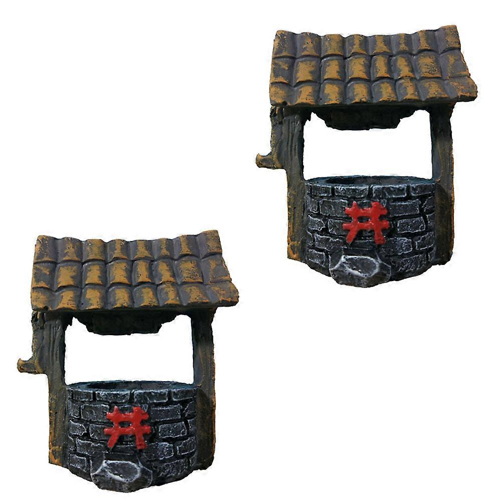 Resin Ornaments Simulation Ancient Well Decoration Square Shape Vintage Style For Flower Pot Landscape 2Pcs