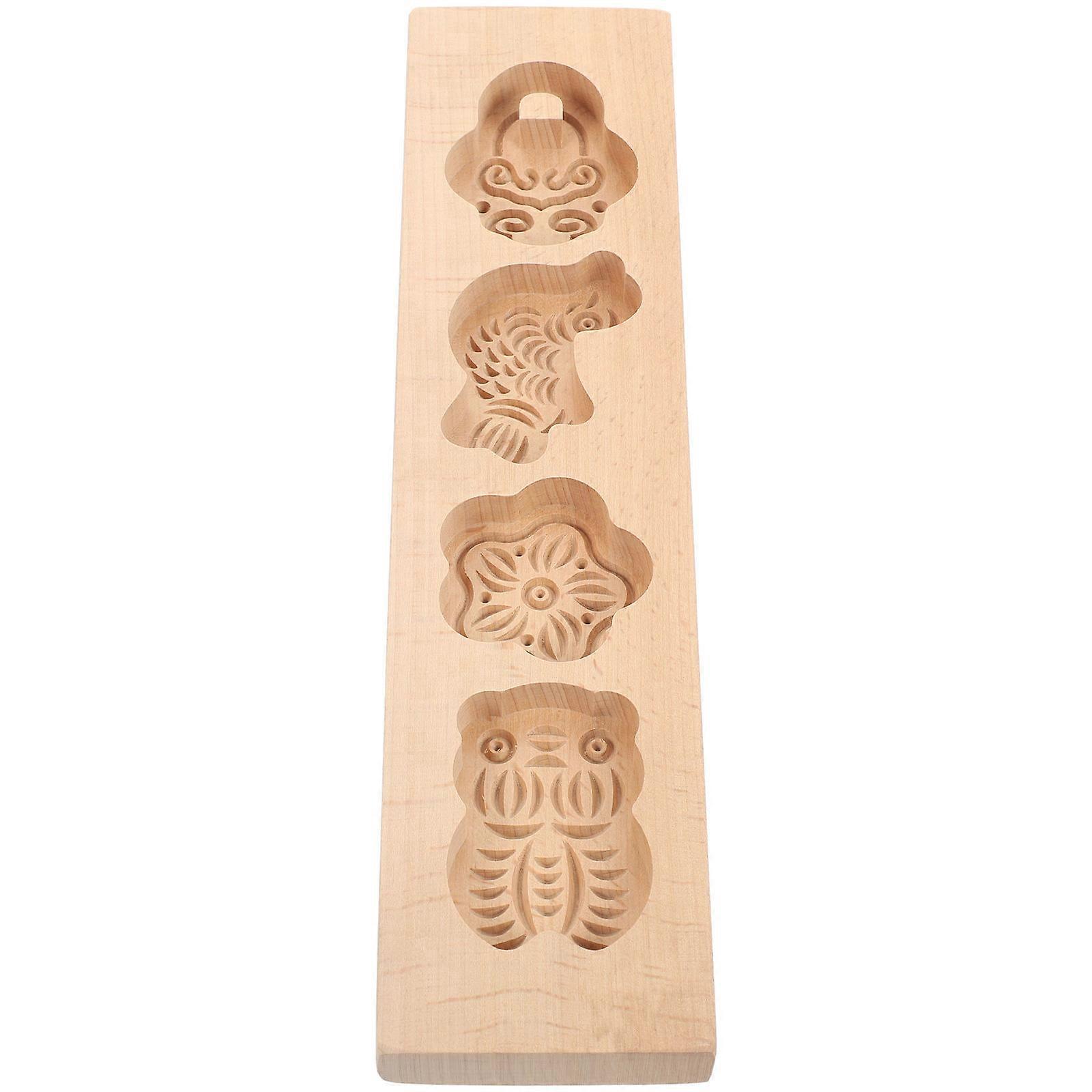 Baking Mold For Cookie Wooden Moon Cake Molder Light Brown Floral Shape Traditional Chinese Style 1Pcs