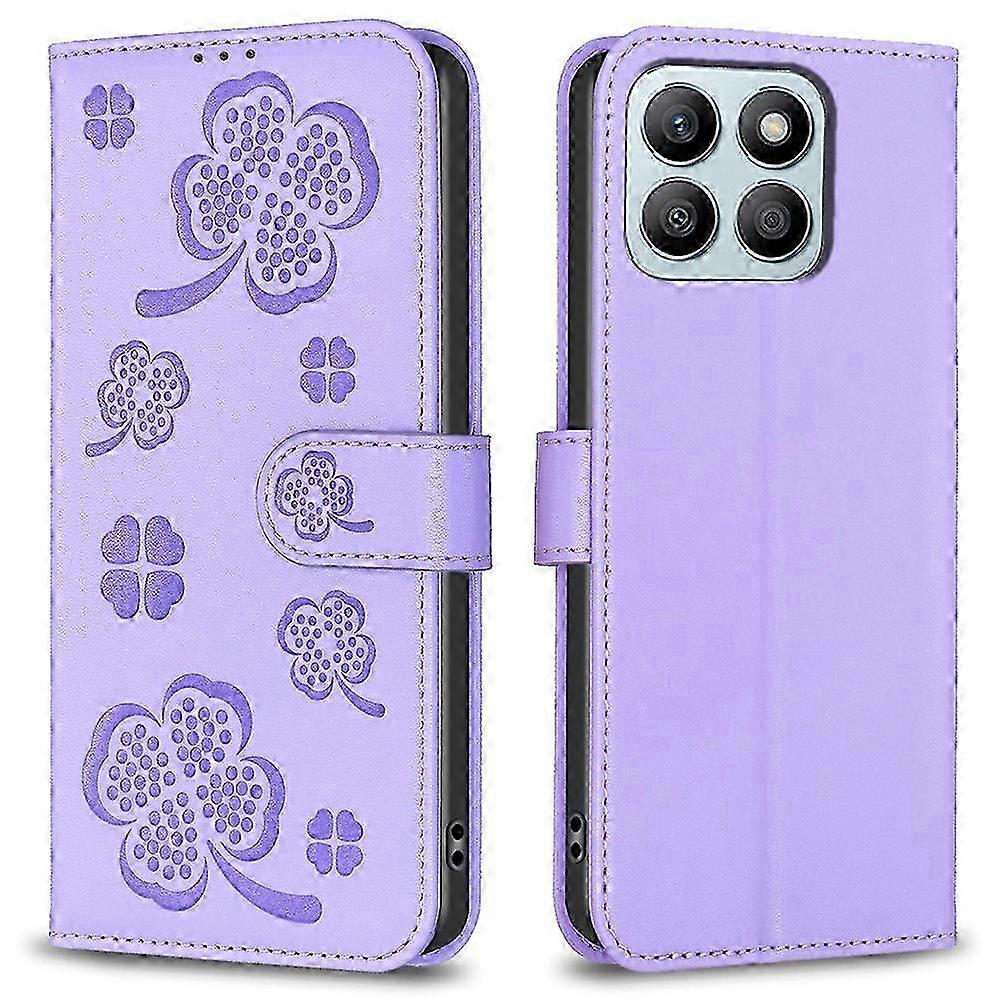 For Honor Compatible X8b 4G Leather Case Wallet Phone Cover Imprinted Clover Pattern