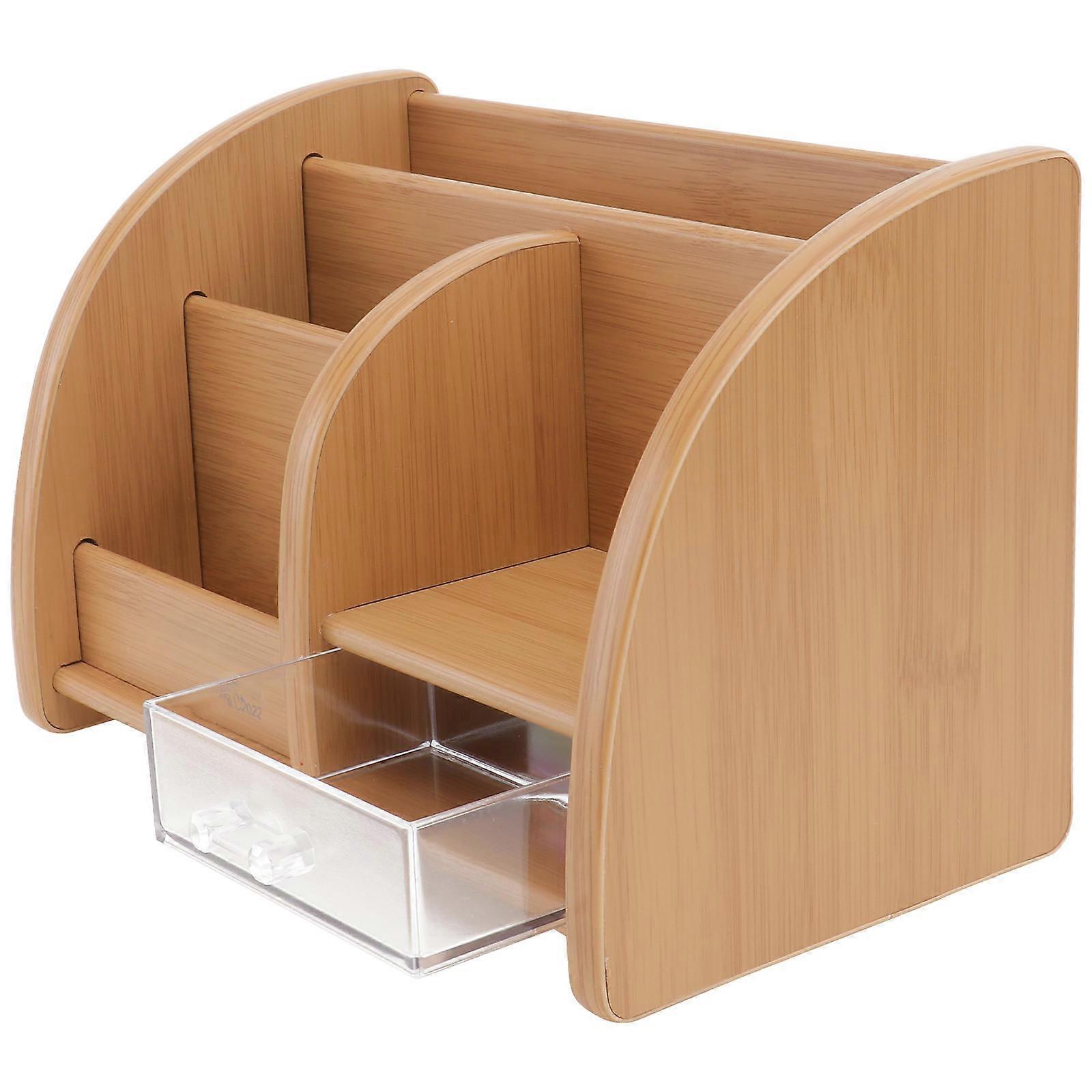 Wooden Storage Box with Drawer for Desk Organization Light Brown Small Size