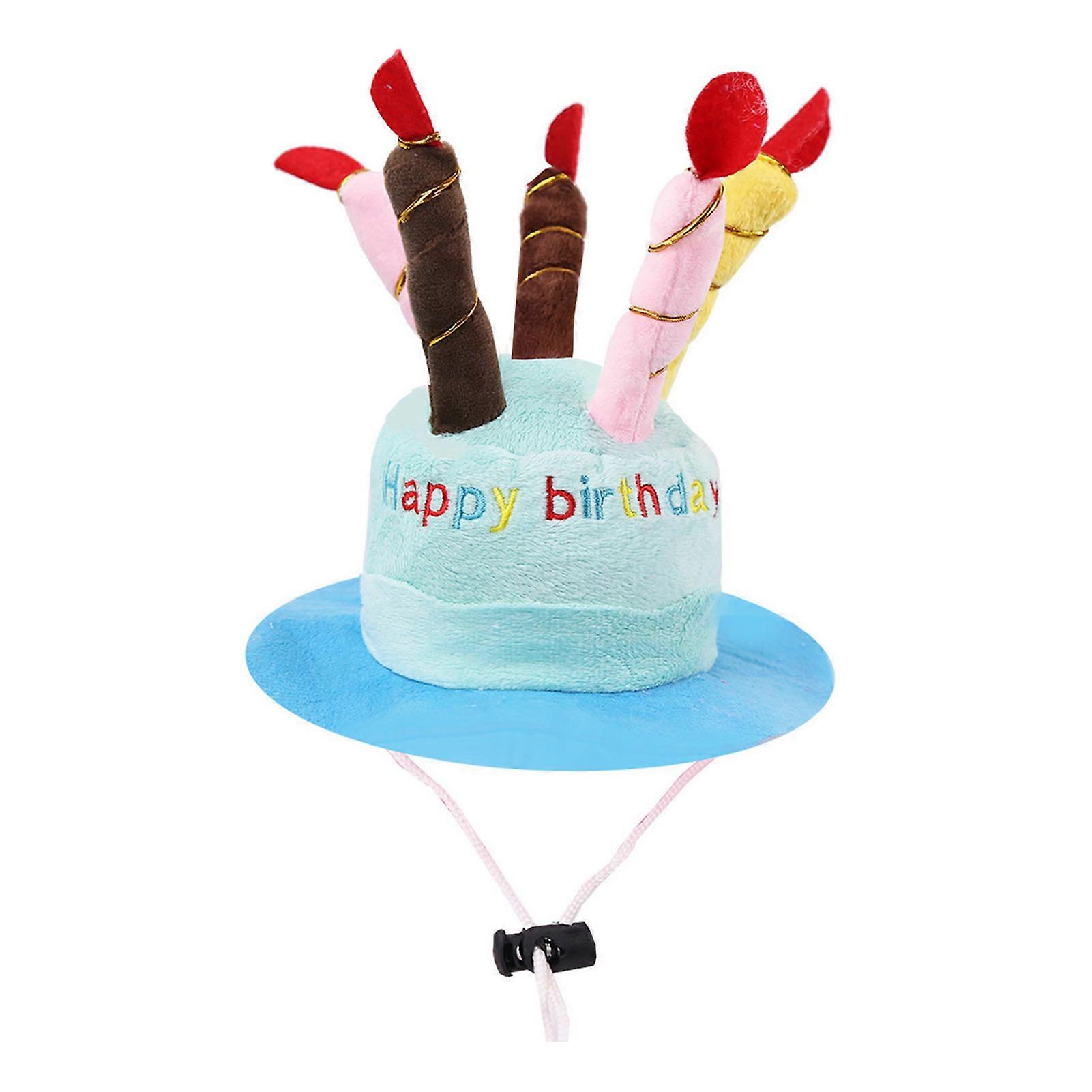 Dog Birthday Cake Hat Cute Fun Innovative Adjustable Cat Happy Birthday Hat for Birthday Party Holiday Photo Props Blue
