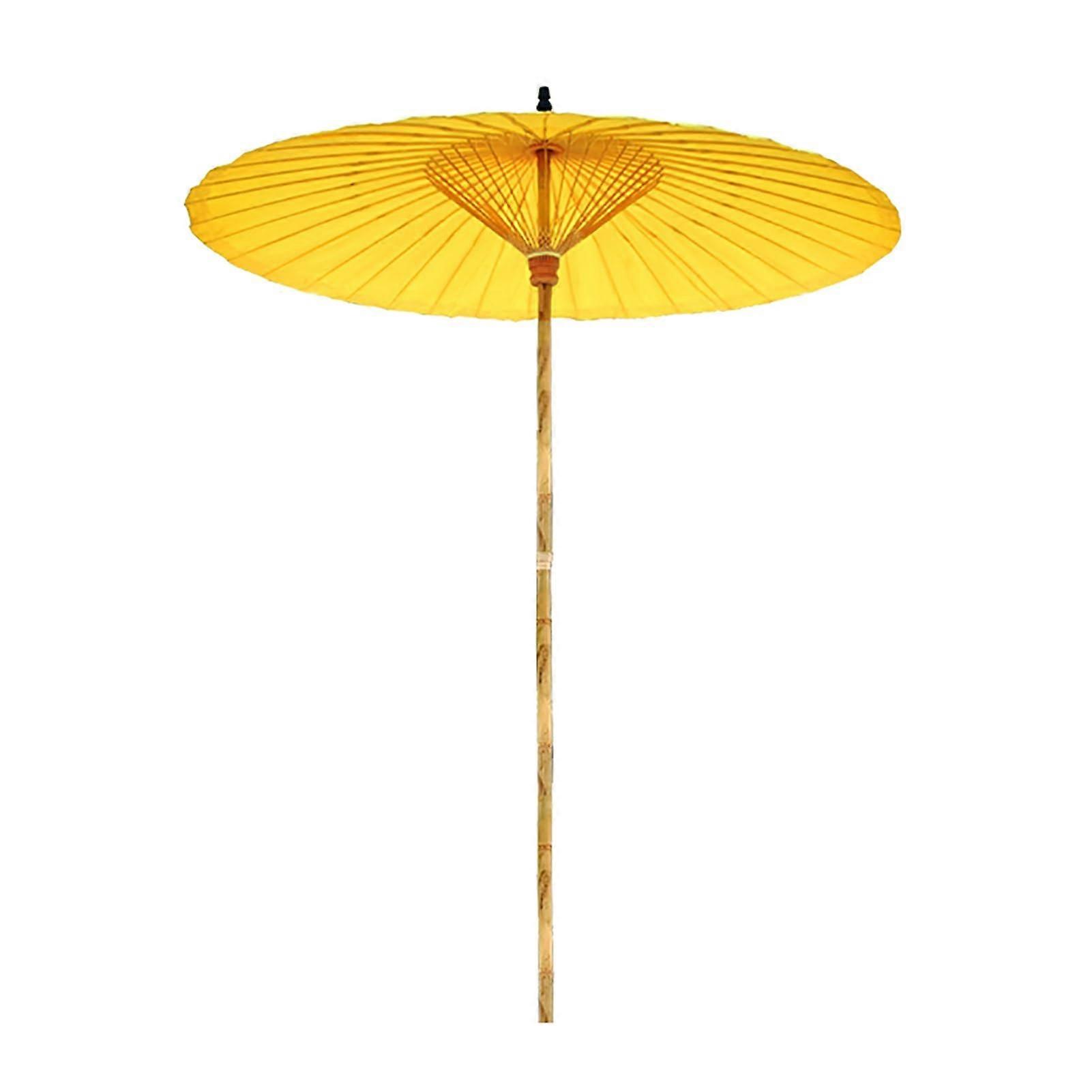 Chinese Retro Garden Umbrella 200cm Round Shanghai Bamboo UV Protected Outdoor Yellow