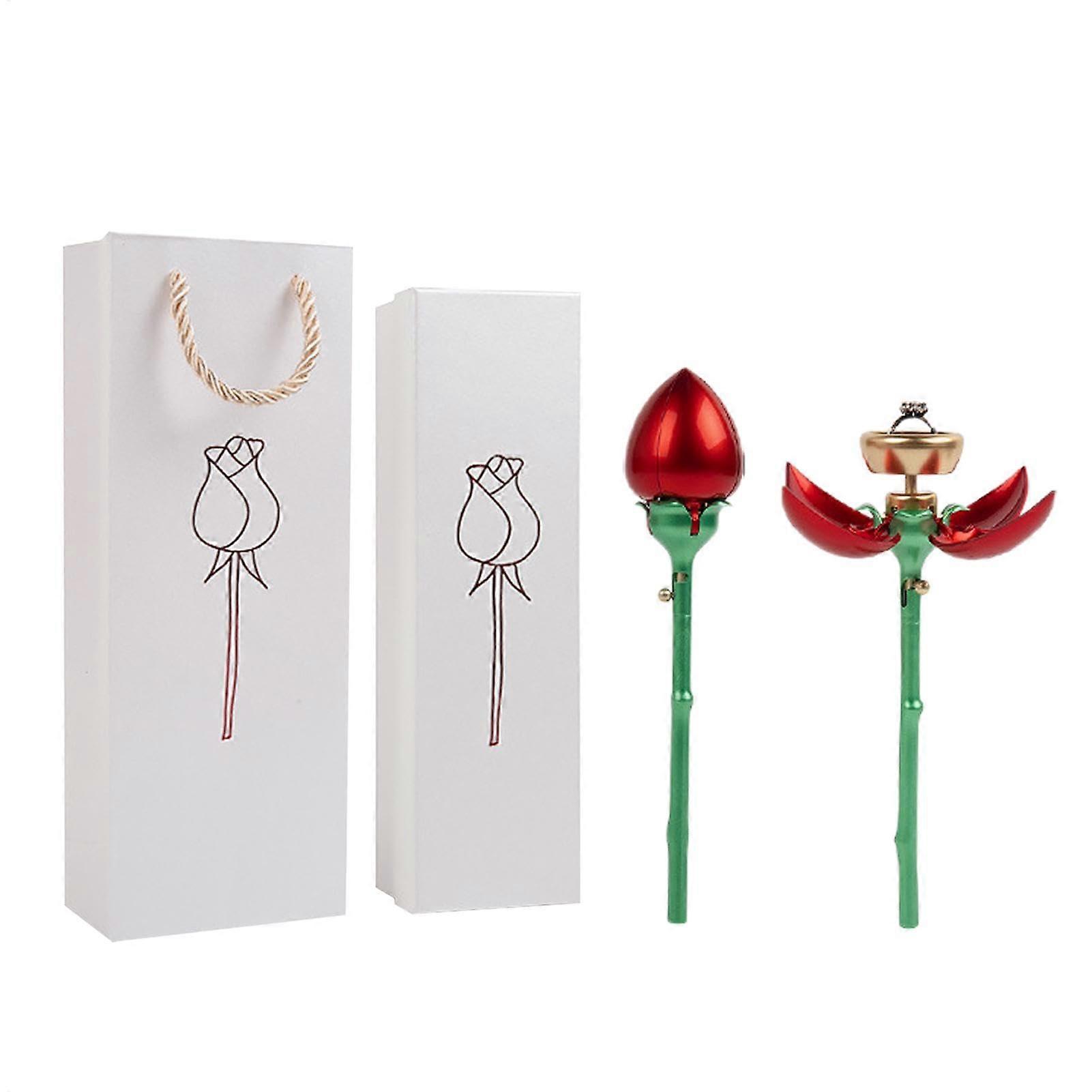 Ehering Ringbox, Verlobungsringbox, Push Up Automatic Open Stud Ohrringhalter für Hochzeit, Zeremonie, Rot, Schmuckdisplay