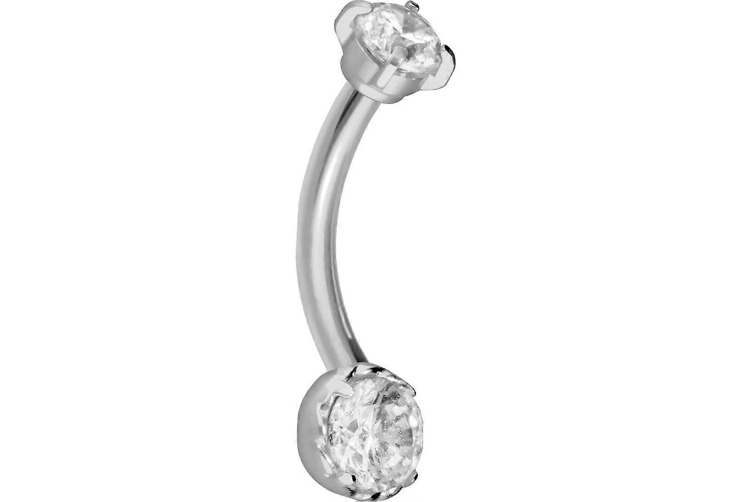 Titanium Banana Bar with Push Fit 2 Encased Crystals Piercing Ear Nose Choice of Colours and Sizes 8 mm Length Silver Color