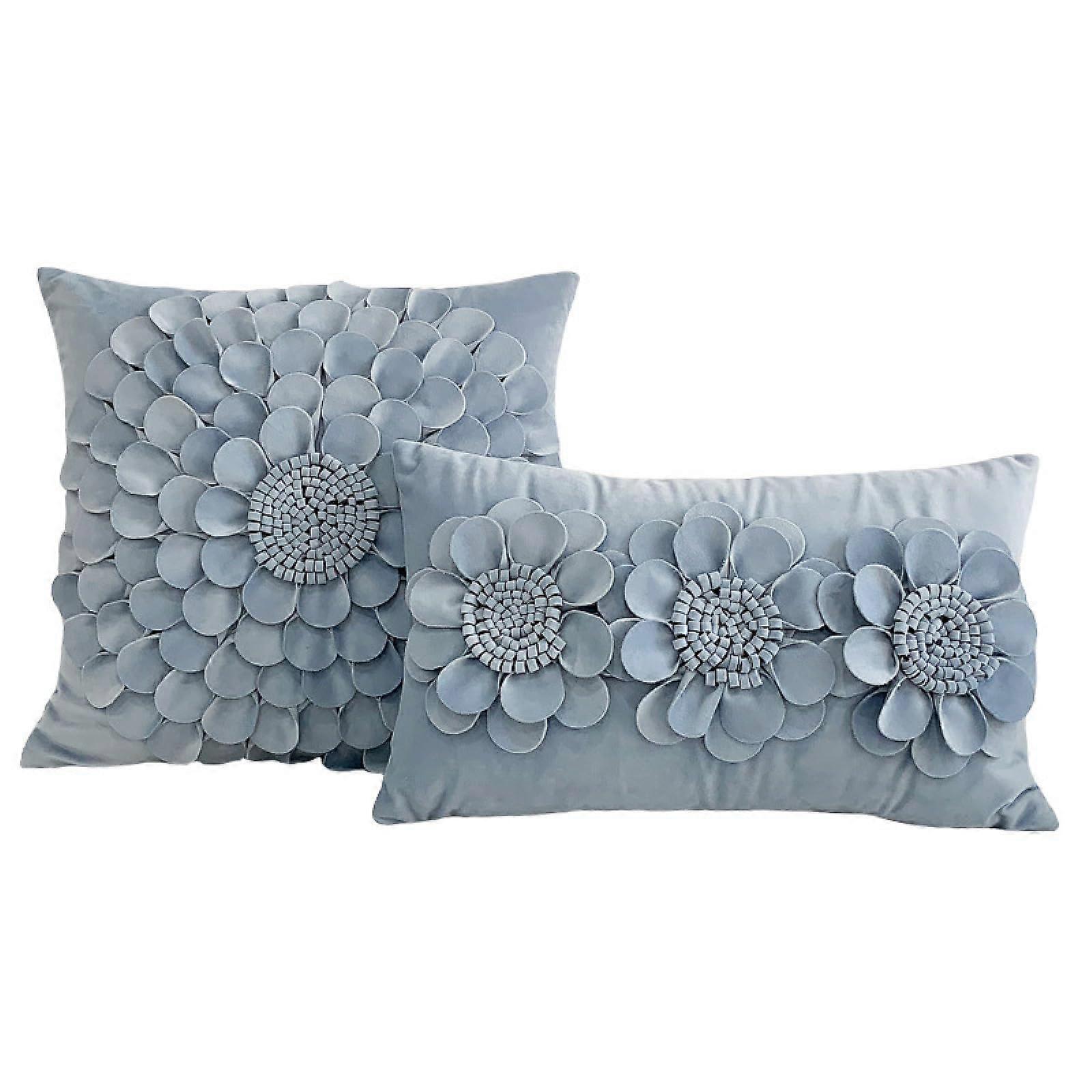 Pillow Covers 2 Pack Handmade Car Flower 3D Cushion Cover Large Red (Foggy Blue)