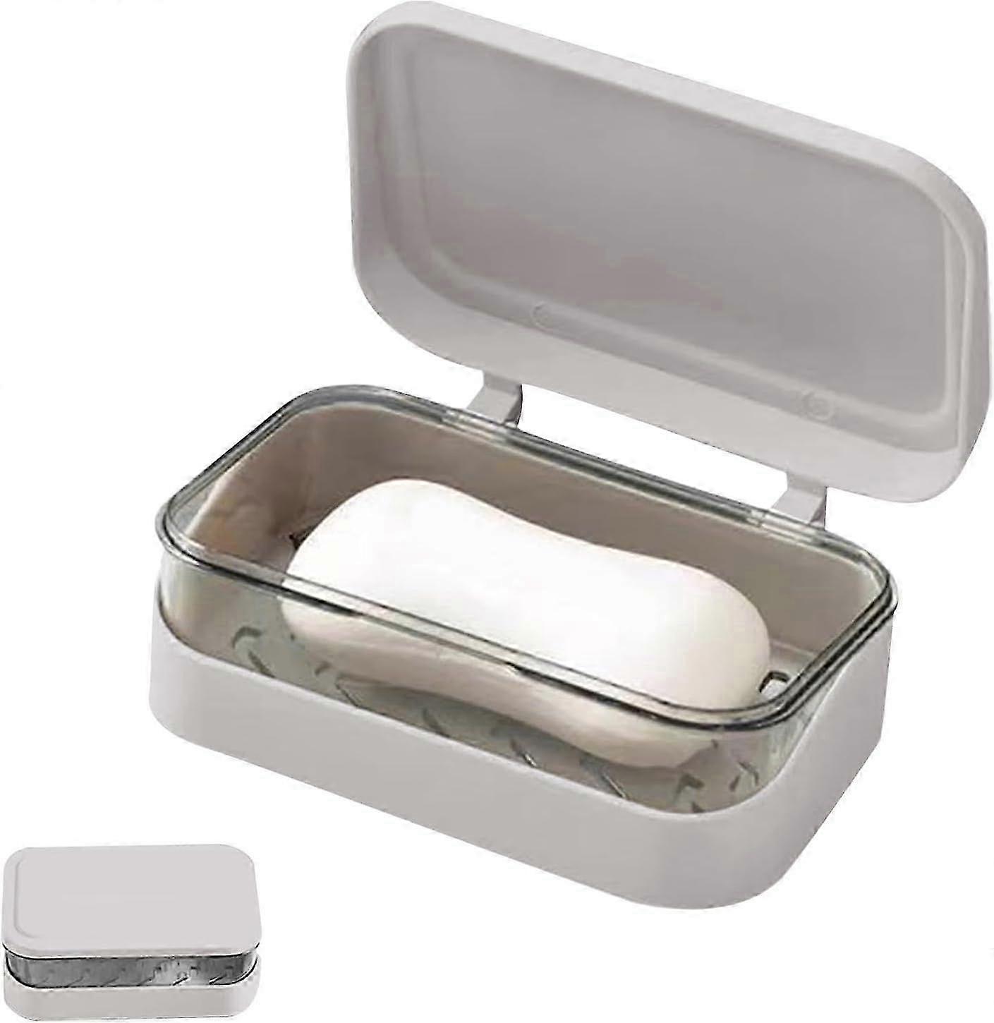 Travel Leakproof Soap Case Container Holder with Removable Lid and Drainer, 1Pc (Beige)