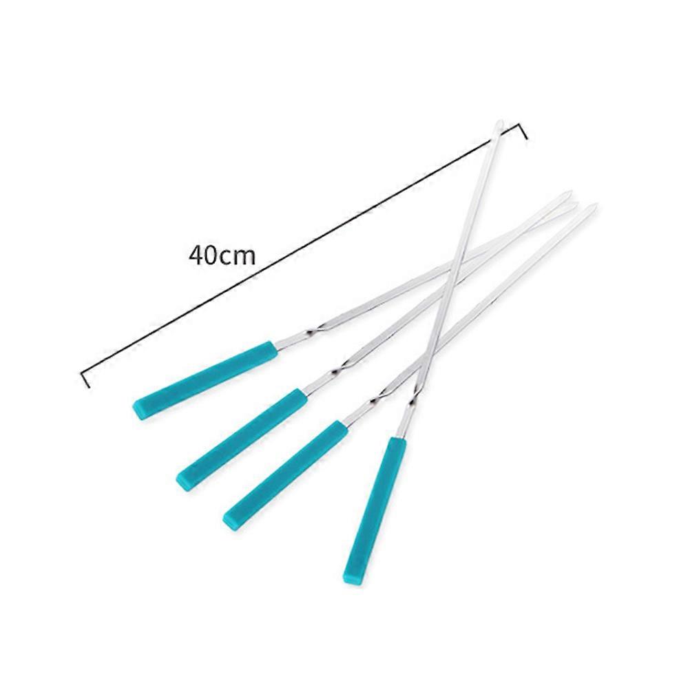 Flat Grill Skewers Stainless Steel Barbecue Skewers Camping Reusable Sky-Blue 40x0.5x0.15cm 10Pcs