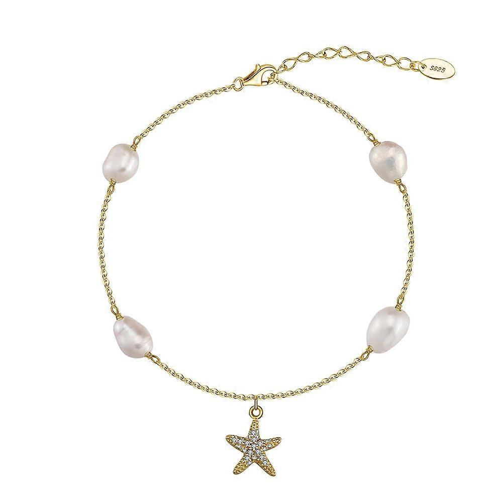 Delicada tobillera de cuentas de estrella de mar de plata esterlina para mujer tobillera ajustable resistente al deslustre de moda de verano de playa joyería de regalo de oro