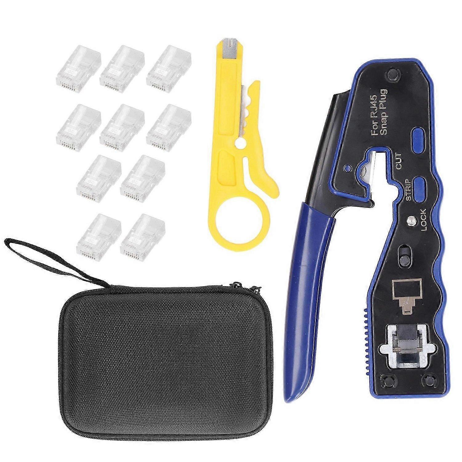 Network Cable Pliers Wire Stripper Cutting Crimping Stripping Tool with 10PCS Crystal Head
