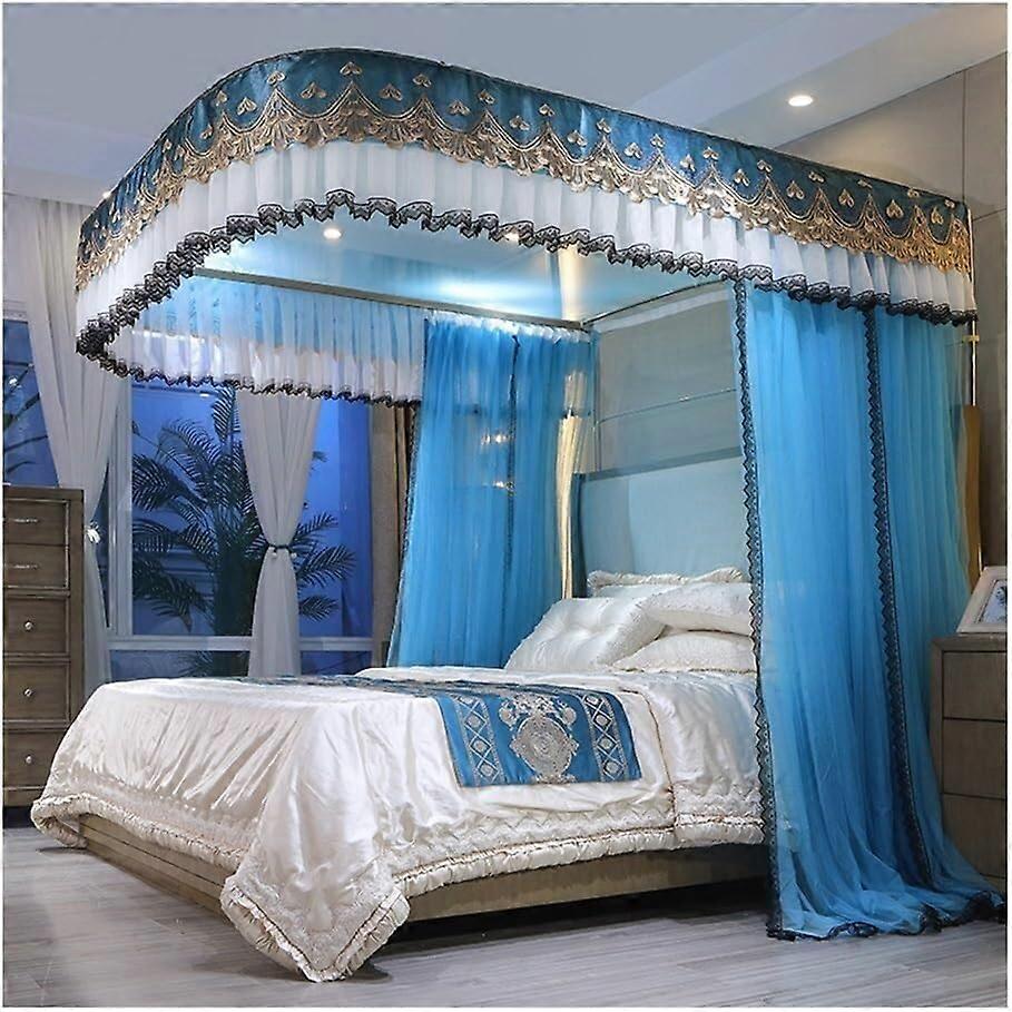 European Yard Bed Canopy Mosquito Net Single Double Bed with Metal Bracket (Color: Blue1, Size: 150x200cm) (Color: Blue2, Size: 150x200cm)
