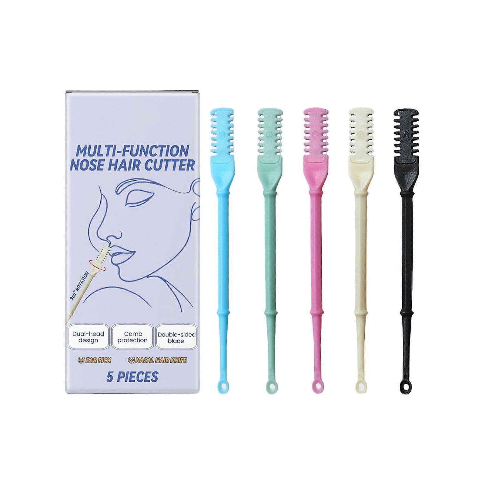 5 Pieces Nose Hair Removal Tool Set, Manual Trimmer with Ear Pick, Portable and Easy to Clean for Men and Women