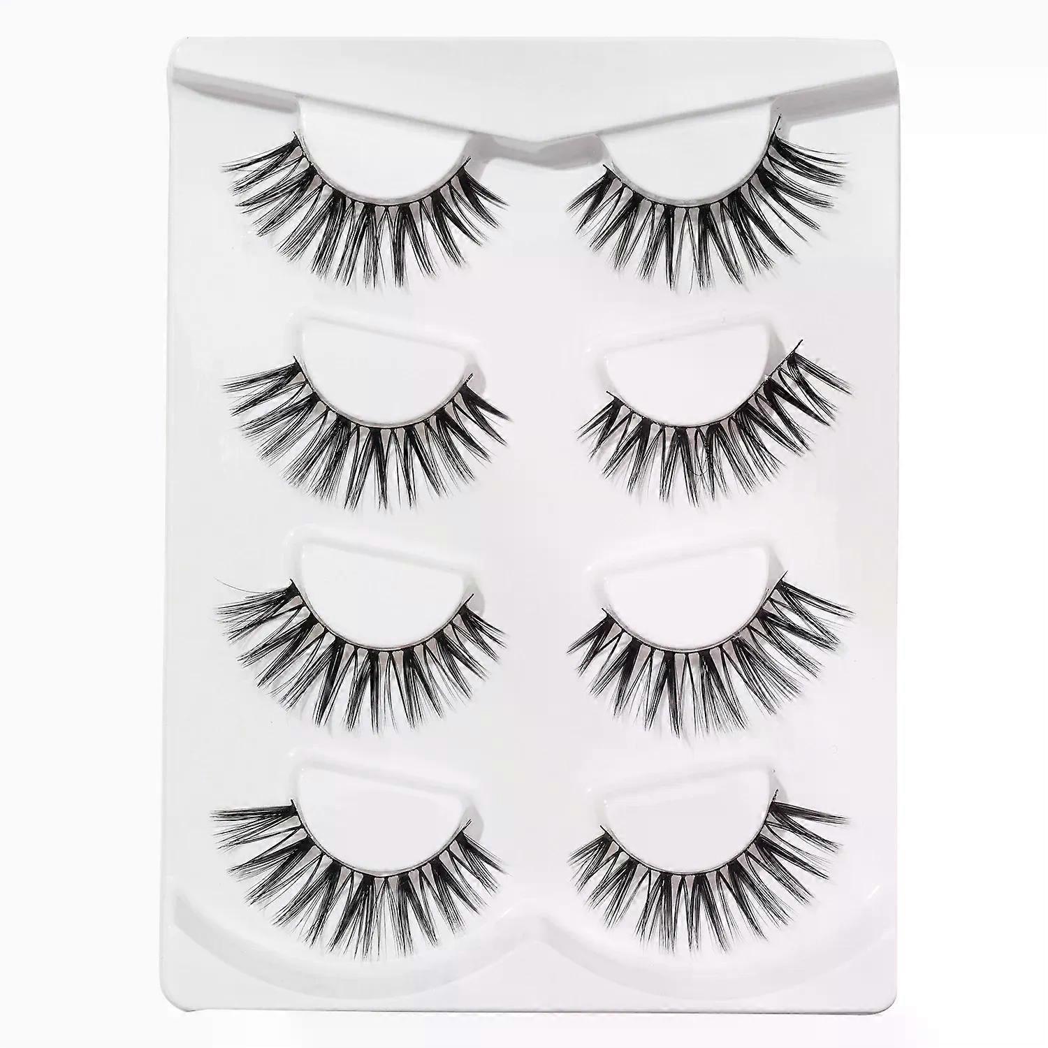 Craft 4 pairs of dense three-dimensional false eyelashes cross soft enlarged eyes for daily commuting