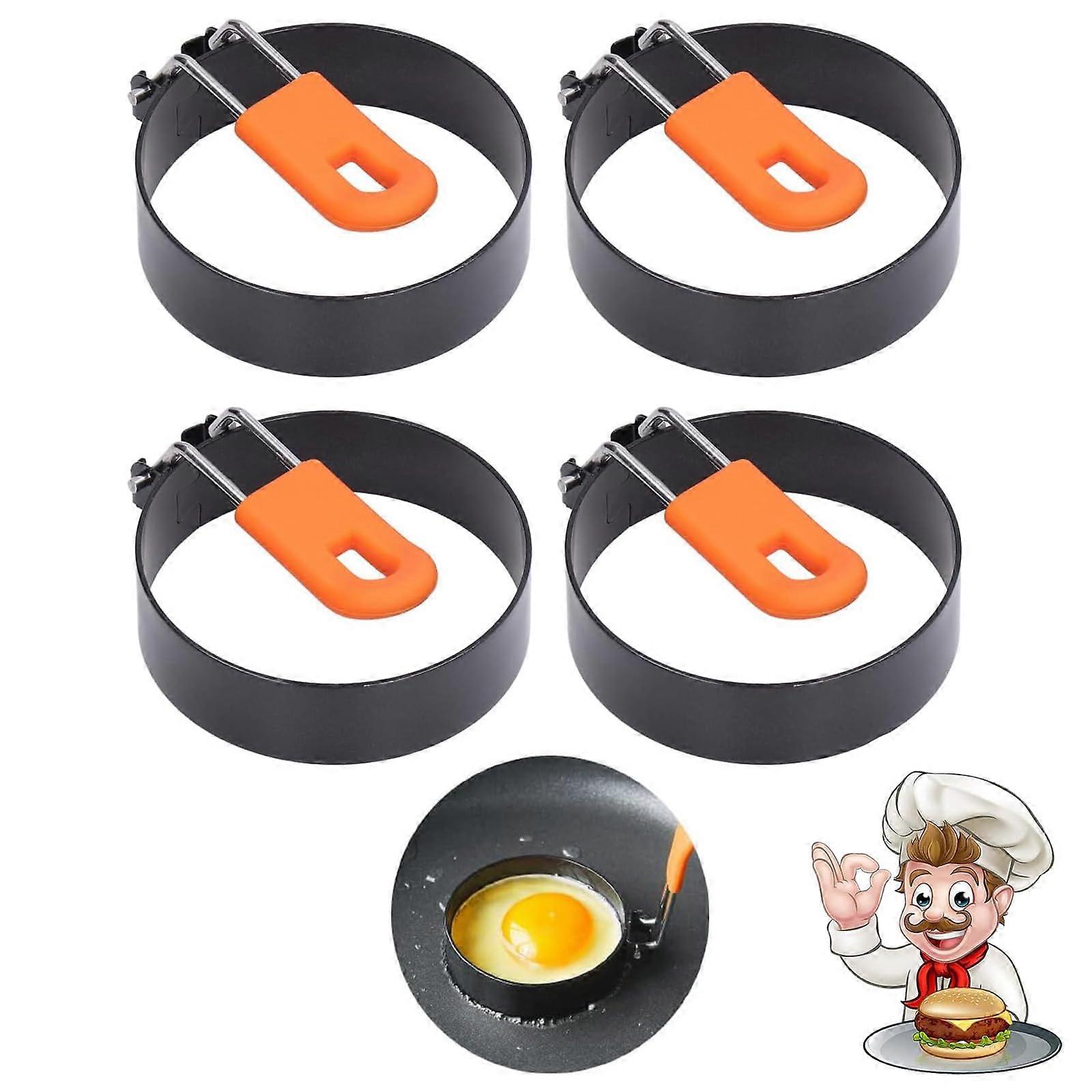 Fried Egg Moulds Set of 4, Stainless Steel Non-Stick Pancake Rings with Anti-Scald Folding Handles for Omelets and Sandwiches