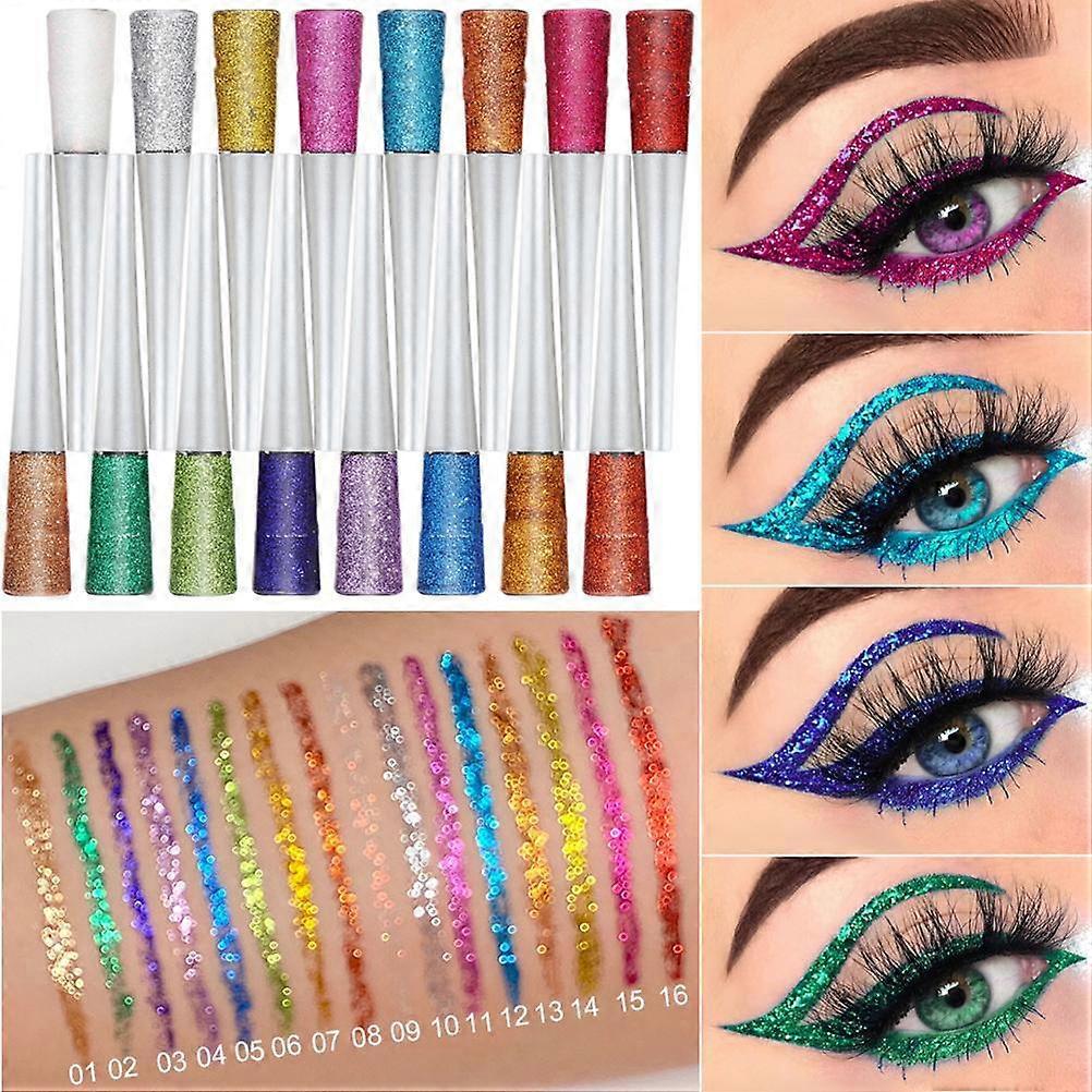 16 Colors Liquid Matte Eyeliner Set Colorful Shining Glitter Eye Liners Waterproof Long Lasting Liquid Eyeliner Makeup for Party Festival
