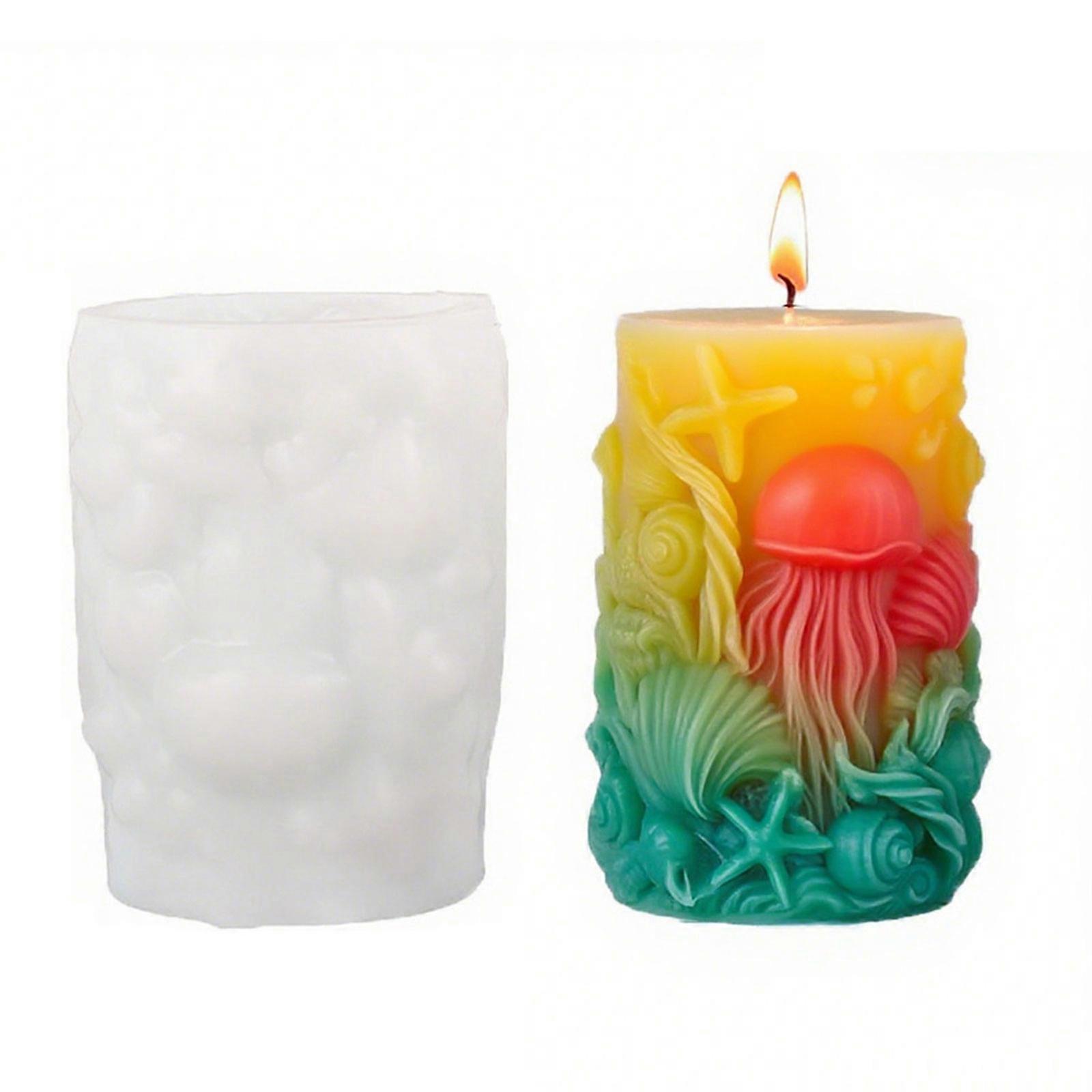 Sea Creature Theme Silicone Molds for Handmade Candle Soap Chocolate Embossed Cylinder Silicone Candle Molds Baking Tool Multicolor