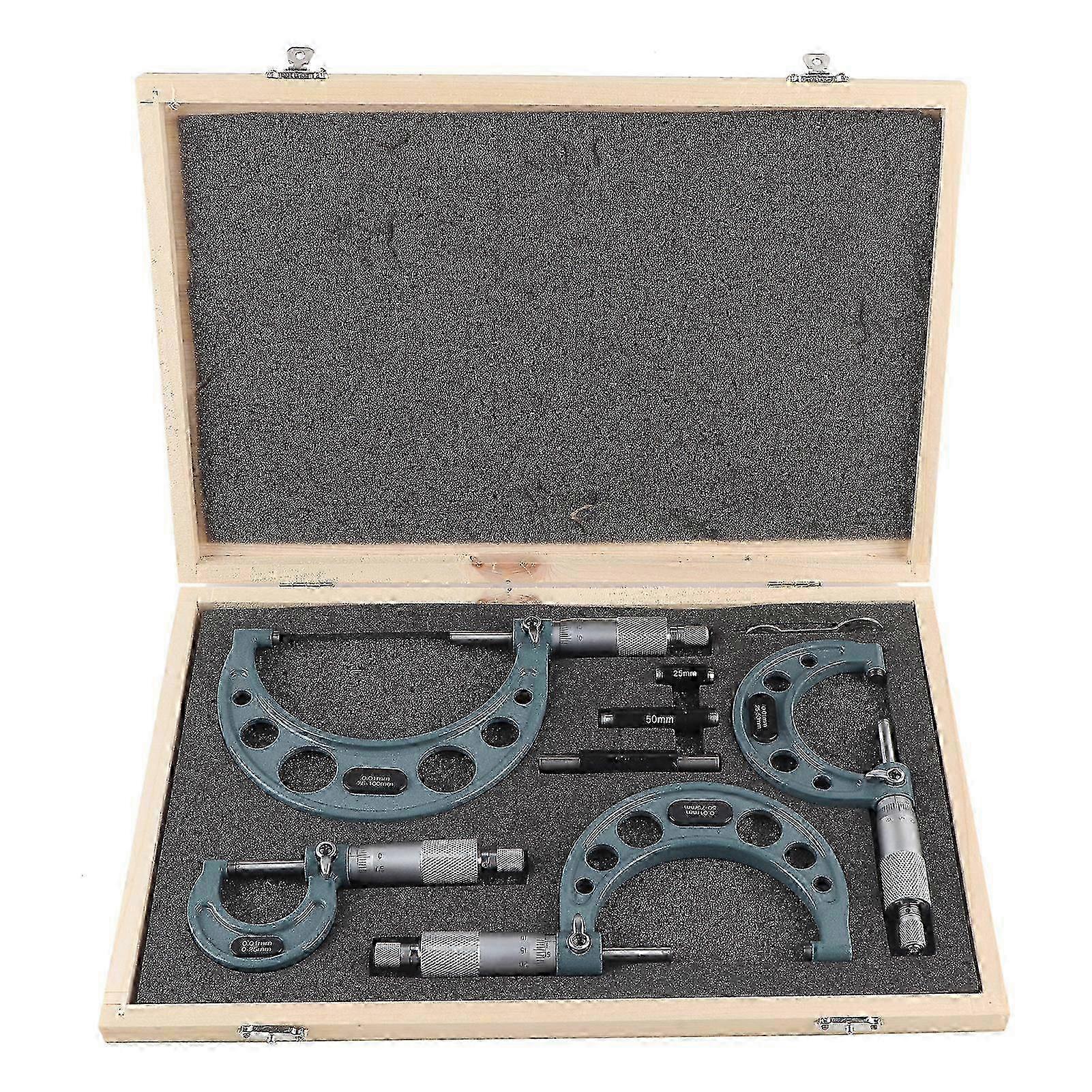 4pcs Metric Outside Micrometers Thickness Gauge Measuring Calipers Set with Case - 0-100mm Precision Tools by YEMAA