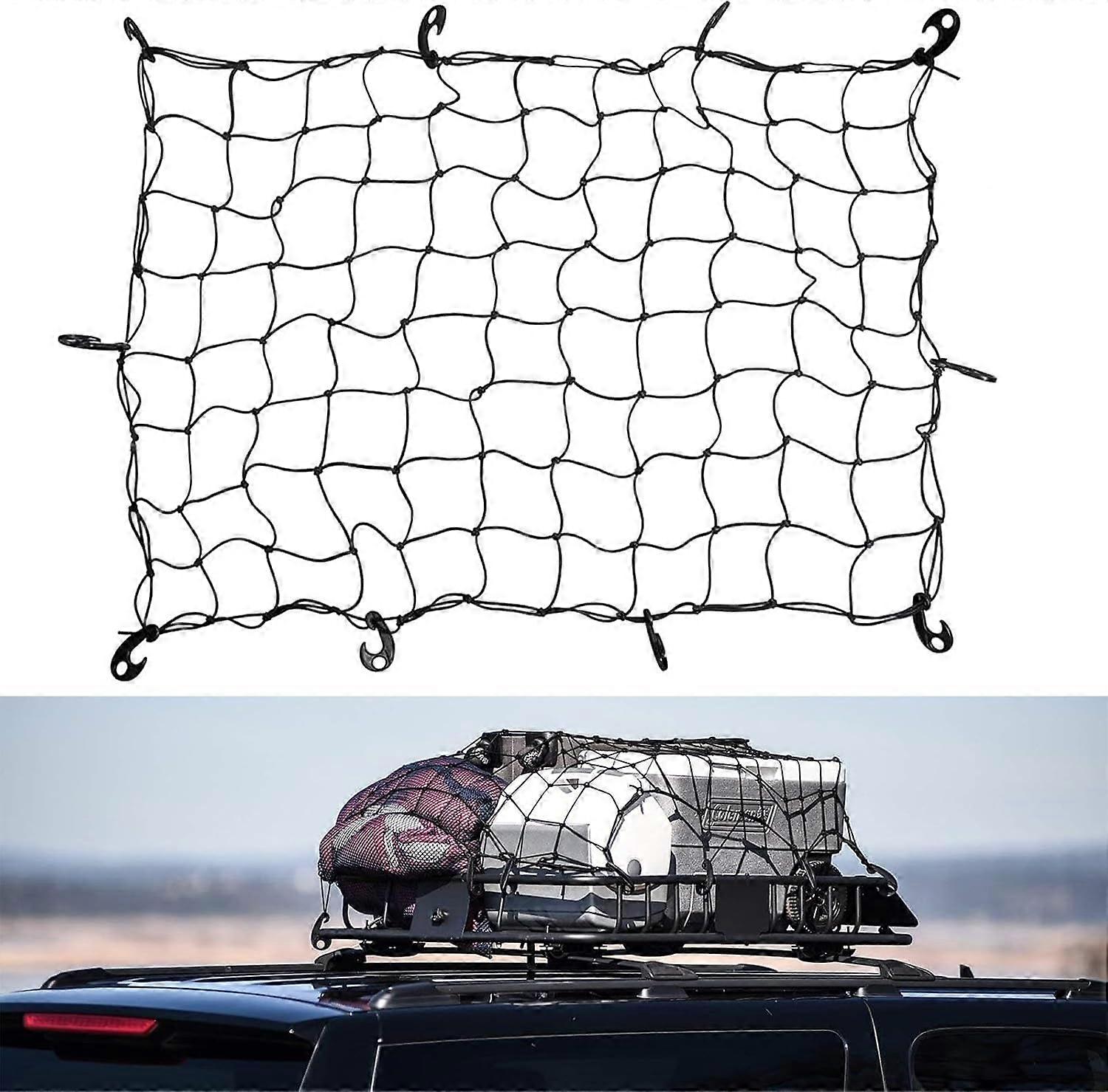 90 x 120cm Auto Dach Gepäcknetz Dachträger Netz Hochelastisches Auto Gepäcknetz mit 10 Haken Geeignet für Dachträger oder Kofferraum