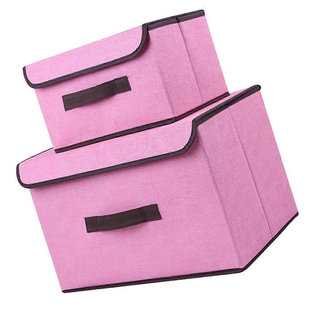Clothing Storage Box Pink Insect-Proof Dustproof Foldable Design With Lid 1Set of 2Pcs