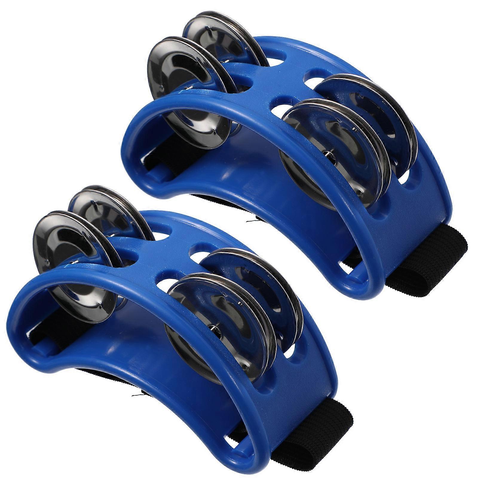 Blue Foot Tambourine with Jingle Bells for Game Use Compact Plastic Body 2 Pcs