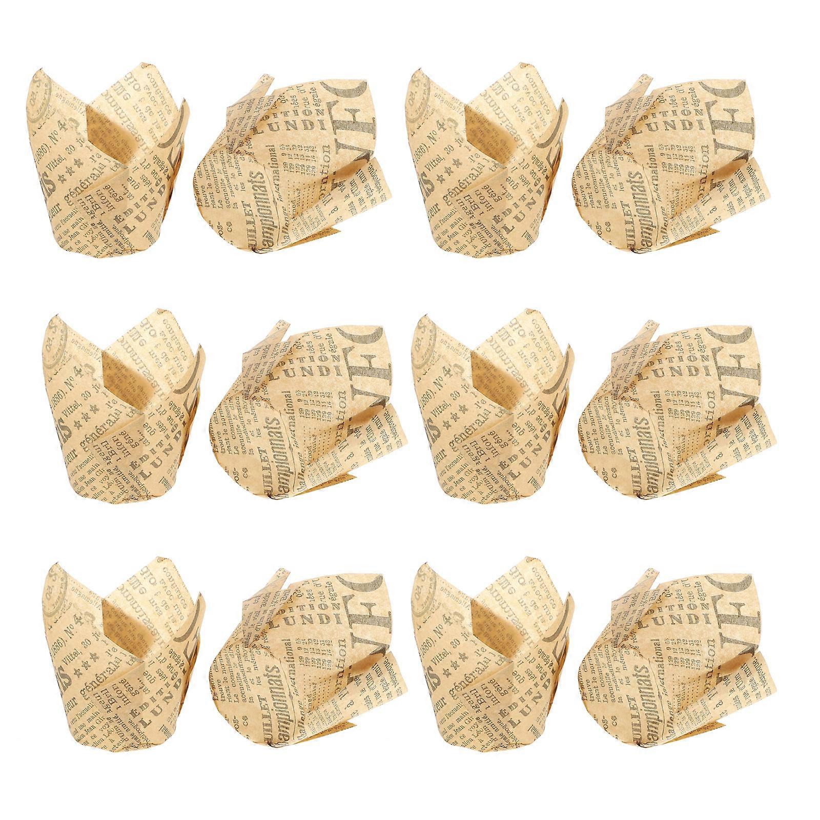 Khaki Paper Cupcake Cups with Food Grade Ink for Home Baking Safe and High Temperature Resistant 50 Pieces