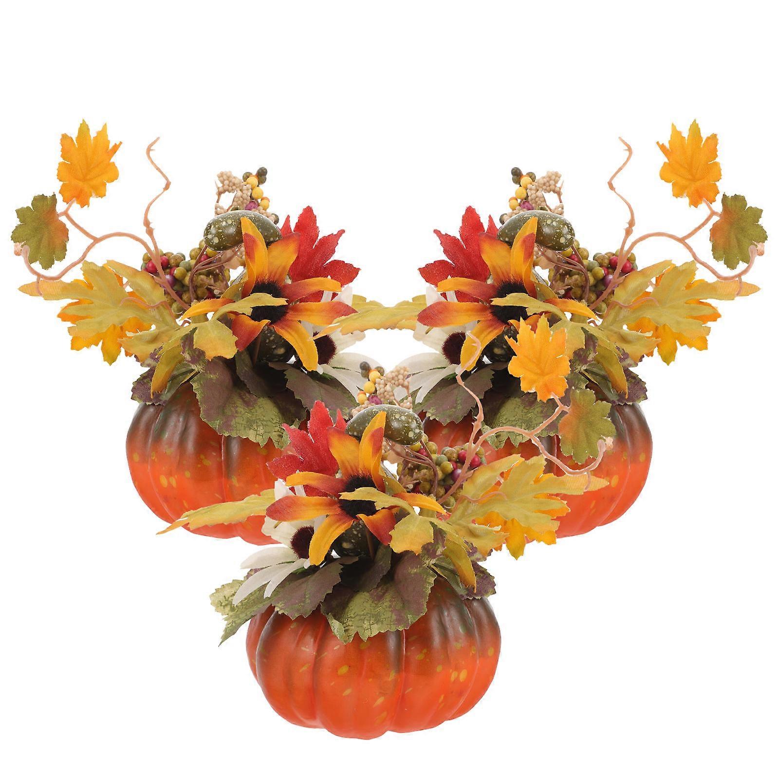 Autumn Ornament with Maple Leaf and Pumpkin Decorative Props Made of Plastic for Home Party Decoration Multi Color 3pcs