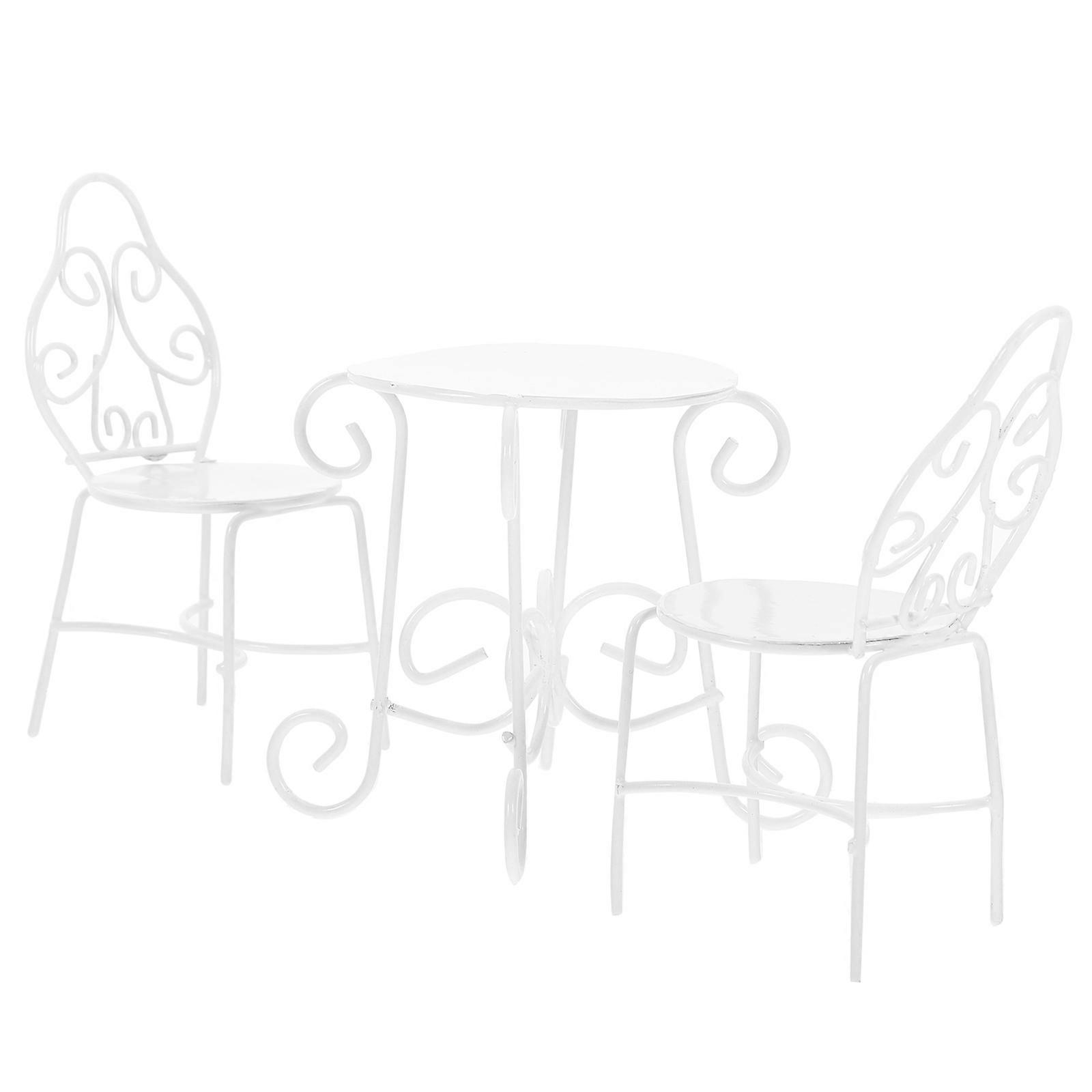 Functional Miniature Furniture Set Including 1 Set Of Tea Table And Chairs In White For Outdoor Scene Decoration