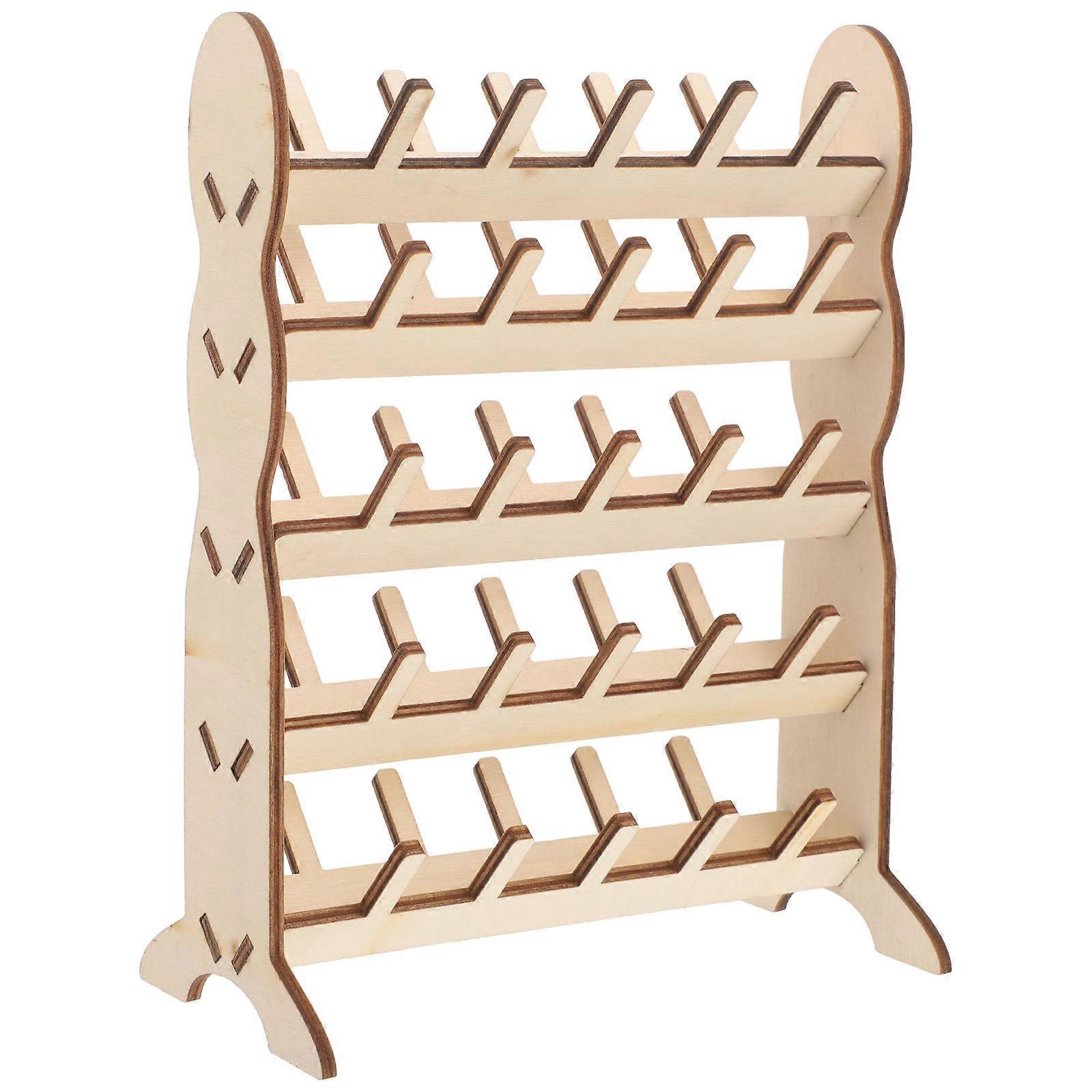 Sewing Accessory Organizer Thread Holder Wooden Spool Rack for DIY Projects Khaki Color 20.50X16.00X7.50CM 1Set