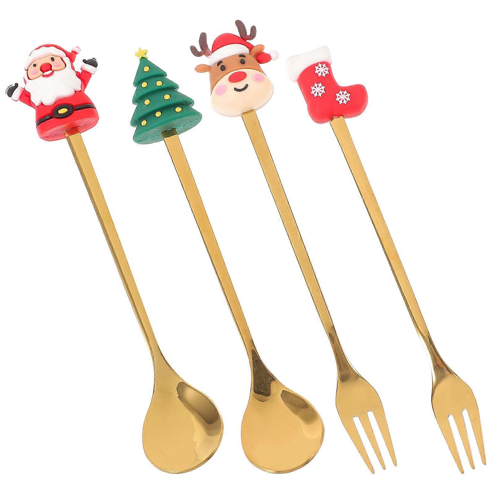 Christmas Spoon Fork Metal Set for 1Set Golden Festive Tableware Use