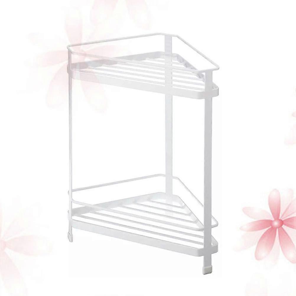 White Iron Corner Storage Shelf Double Layer for Home Use Stable and Strong MultiFunctional Decorative Rack 2 Layers