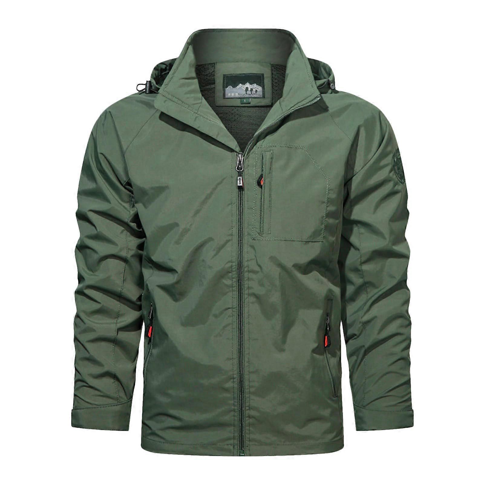 Regenjacke Herren Winddicht Atmungsaktiv Wasserdicht Outdoorjacke mit Kapuze Grün L Dünne Fahrradjacke Lange Ärmel