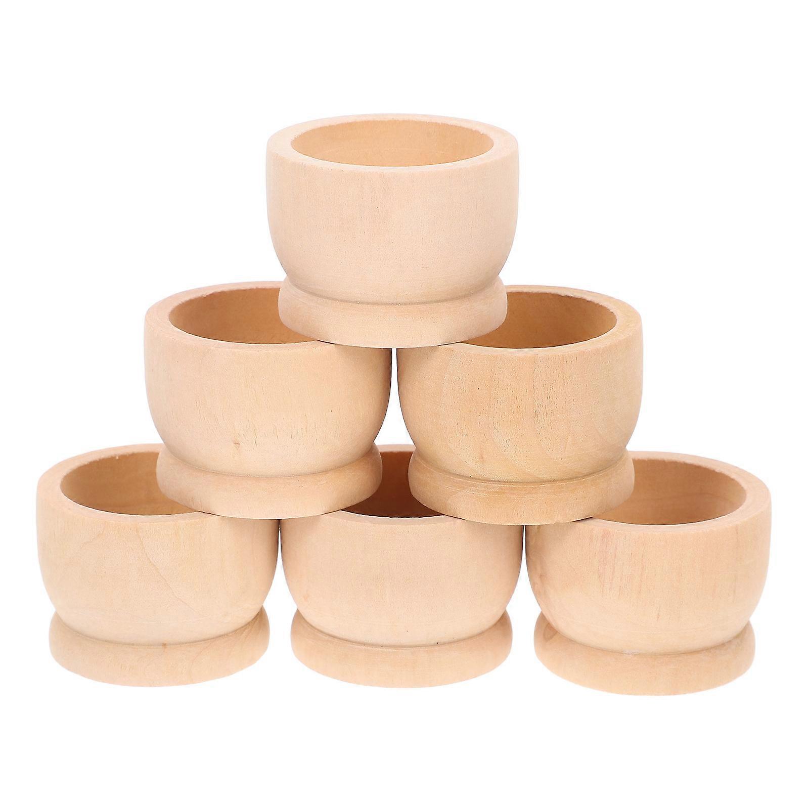 MLINS 6pcs Easter Egg Cups Wooden Unfinished Egg Stand Holders for Hard Boiled Eggs