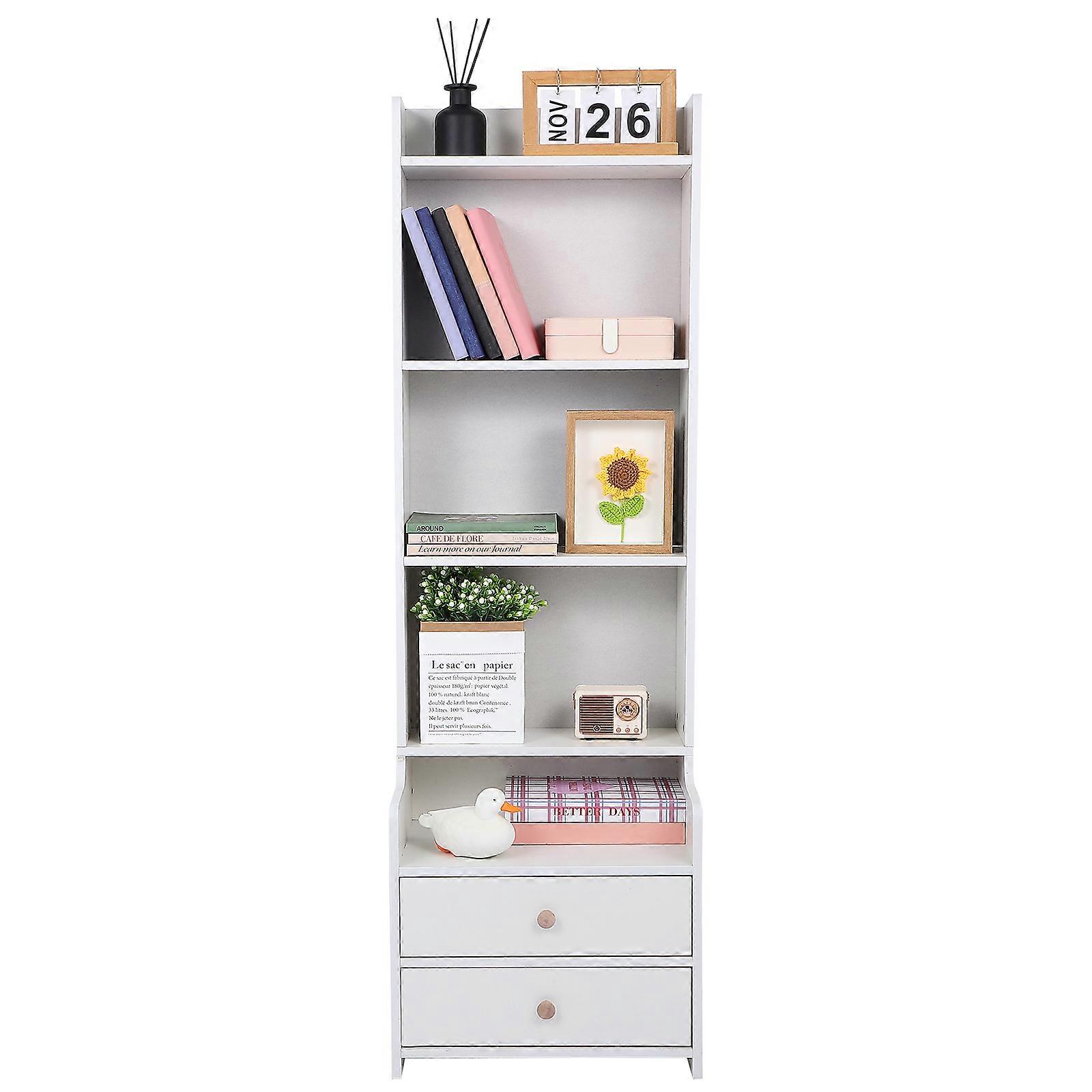 Tall Nightstand Organizer Storage Shelf Vertical Bedside Bookshelf White Minimalist Design 1 Set