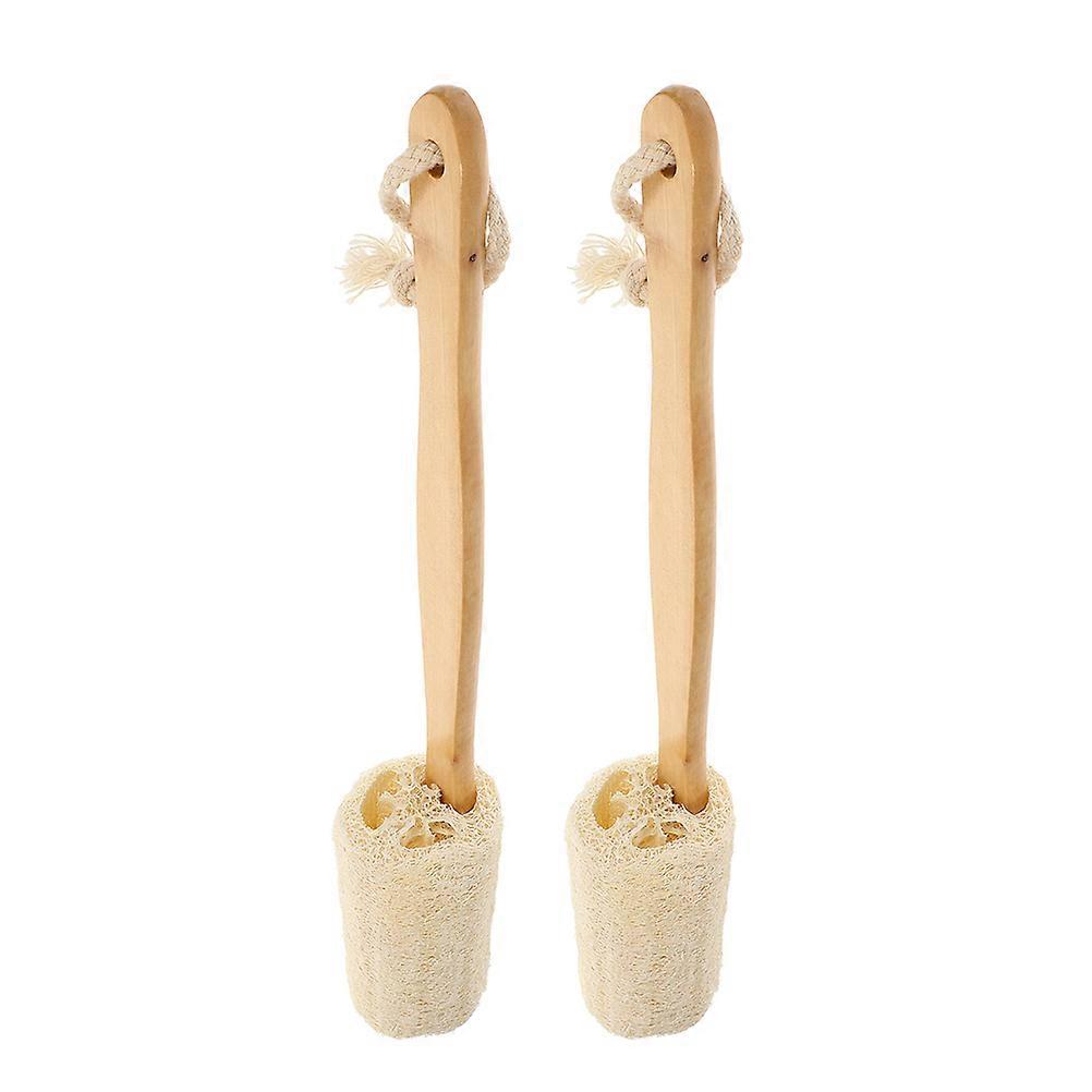 Natural Loofah Back Scrubber with Long Wood Handle for Body Cleaning and Comfortable Massage Beige