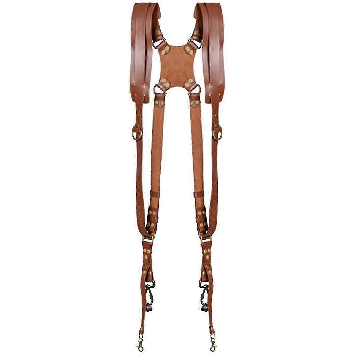 Double Shoulder Camera Strap Adjustable Camera Shoulder Belt Brown