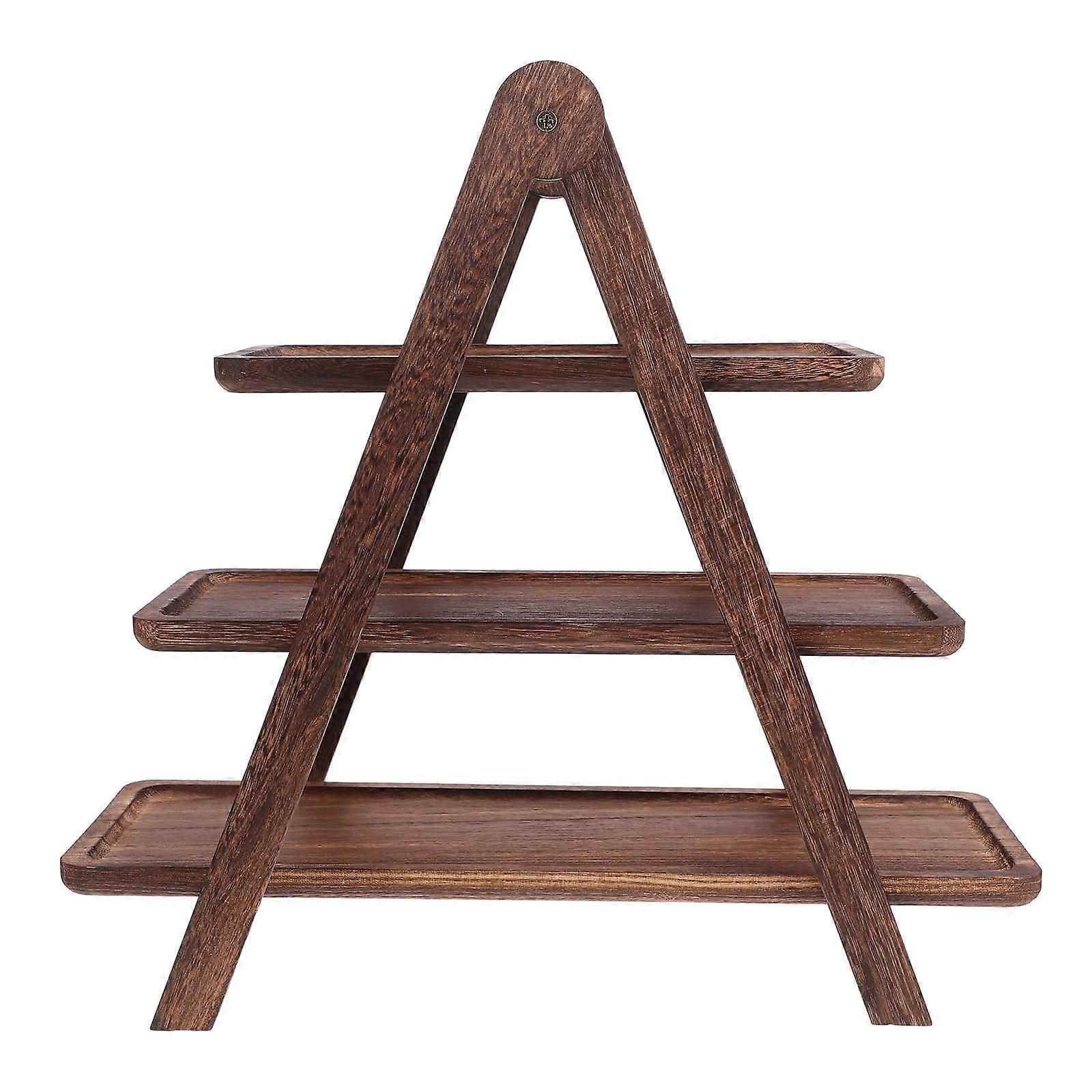 Brown Wooden ThreeTiered Serving Tray for Decor with Multilayered Design to Prevent Slipping 7.5 Inches