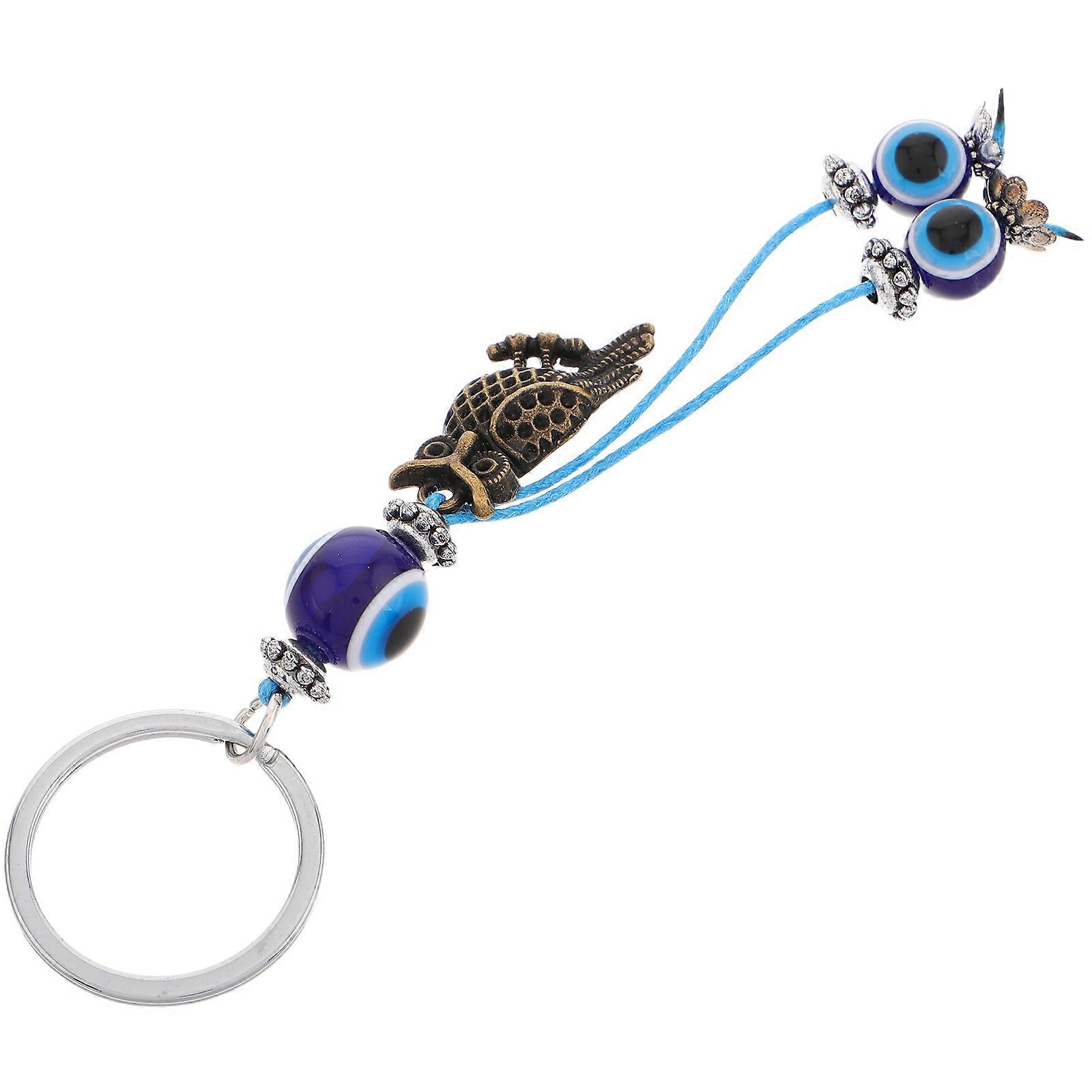 Blue Evil Eye Keychain Owl Bag Charm Unique Multi Colored Metal Key Ring for Key Accessories 3.5 Inch