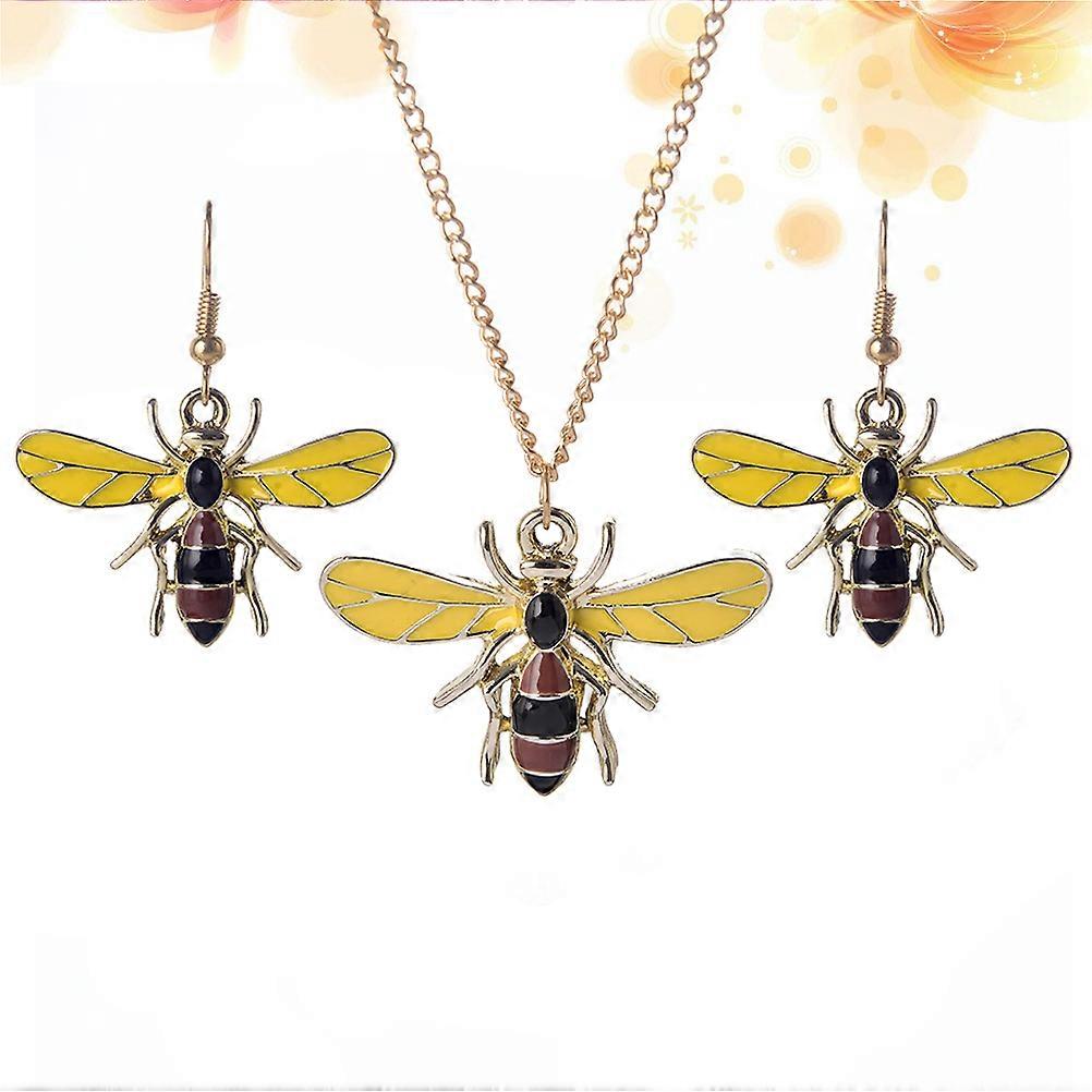Necklace Earrings Set Bee Pendant Hook for Decoration Yellow