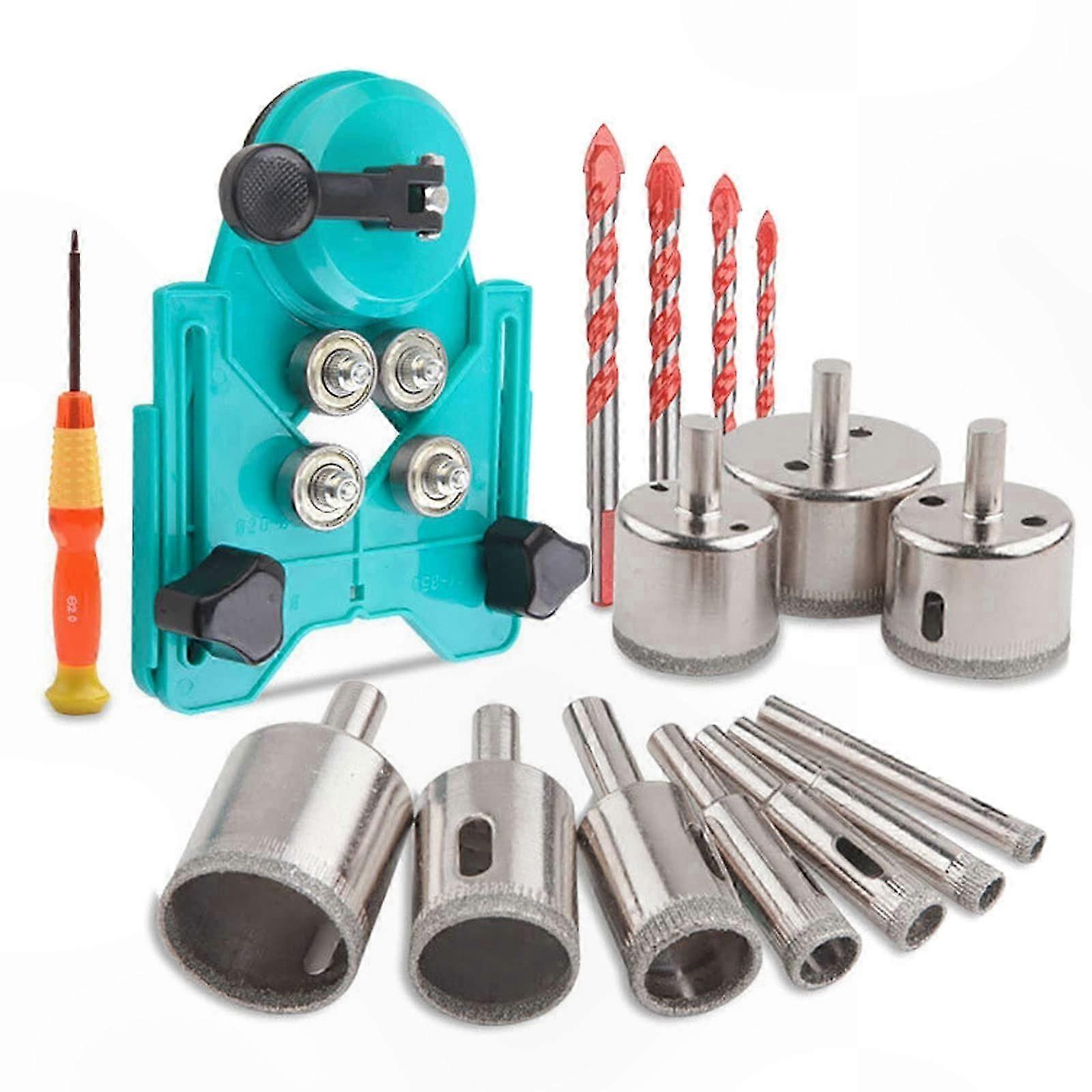 Diamond Drill Bit Set for Ceramics and Glass, 10PCS Adjustable Hole Saw, 4PCS HSS Drill Bits, 1PC Screwdriver, 6-50mm Tile Hole Cutter Tool