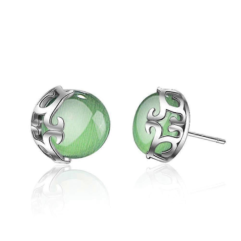 Women's Cat's Eye Hollow Floral Design Earrings, Simple Personality Jewelry with Green Opal Accents