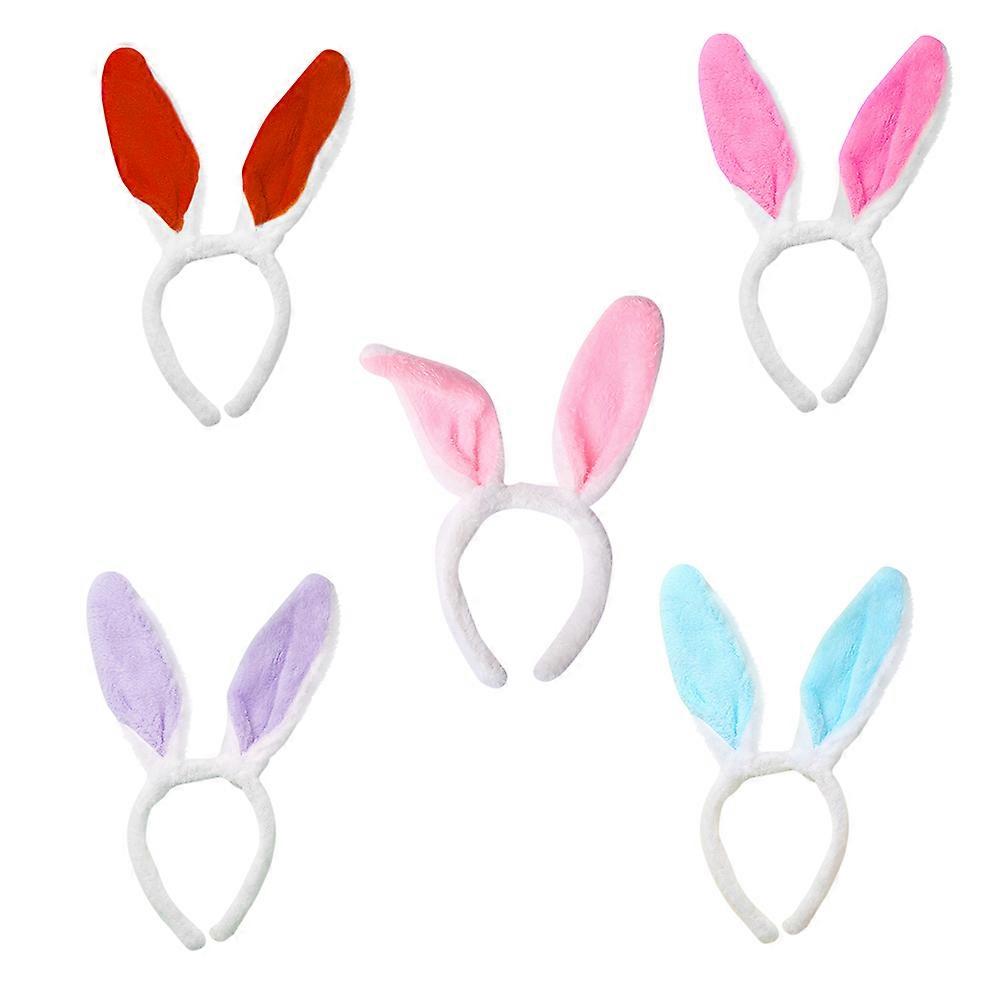 Bunny Ear Headbands 5 Pcs Plush Material Headpieces For Kids And Teens Versatile For Theme Parties And Photography Sessions