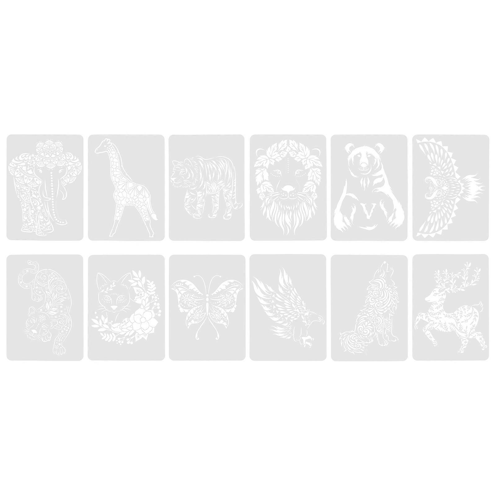 Animal Stencils For Painting 12Pcs Reusable Drawing Templates For Crafts Assorted Color Quick Dry Flat Surface Painting