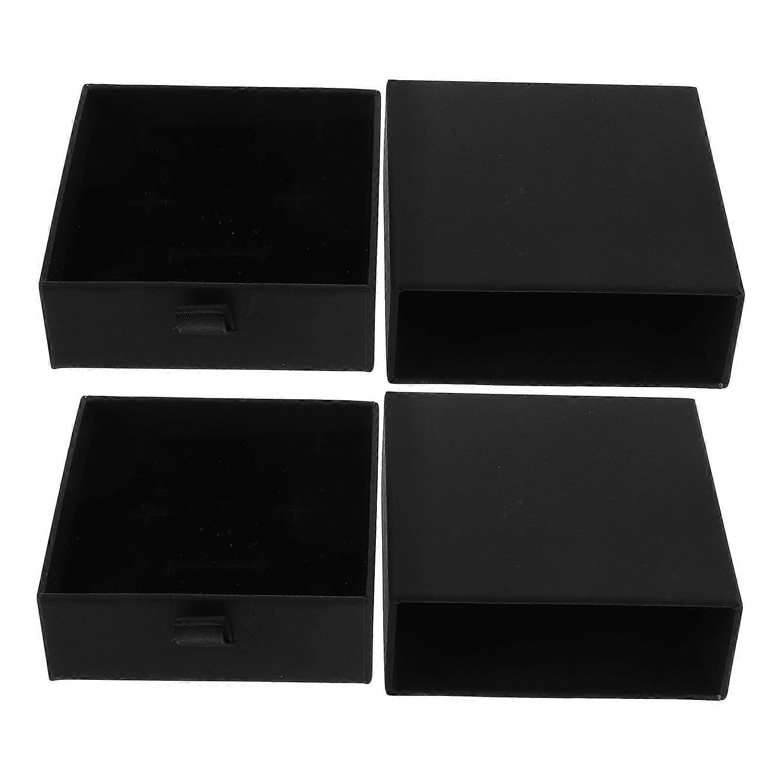 Jewelry Case 2Pcs Empty Gift Box For Lovers Home Use Earring Packaging Fashionable Design Rectangular Storage Black