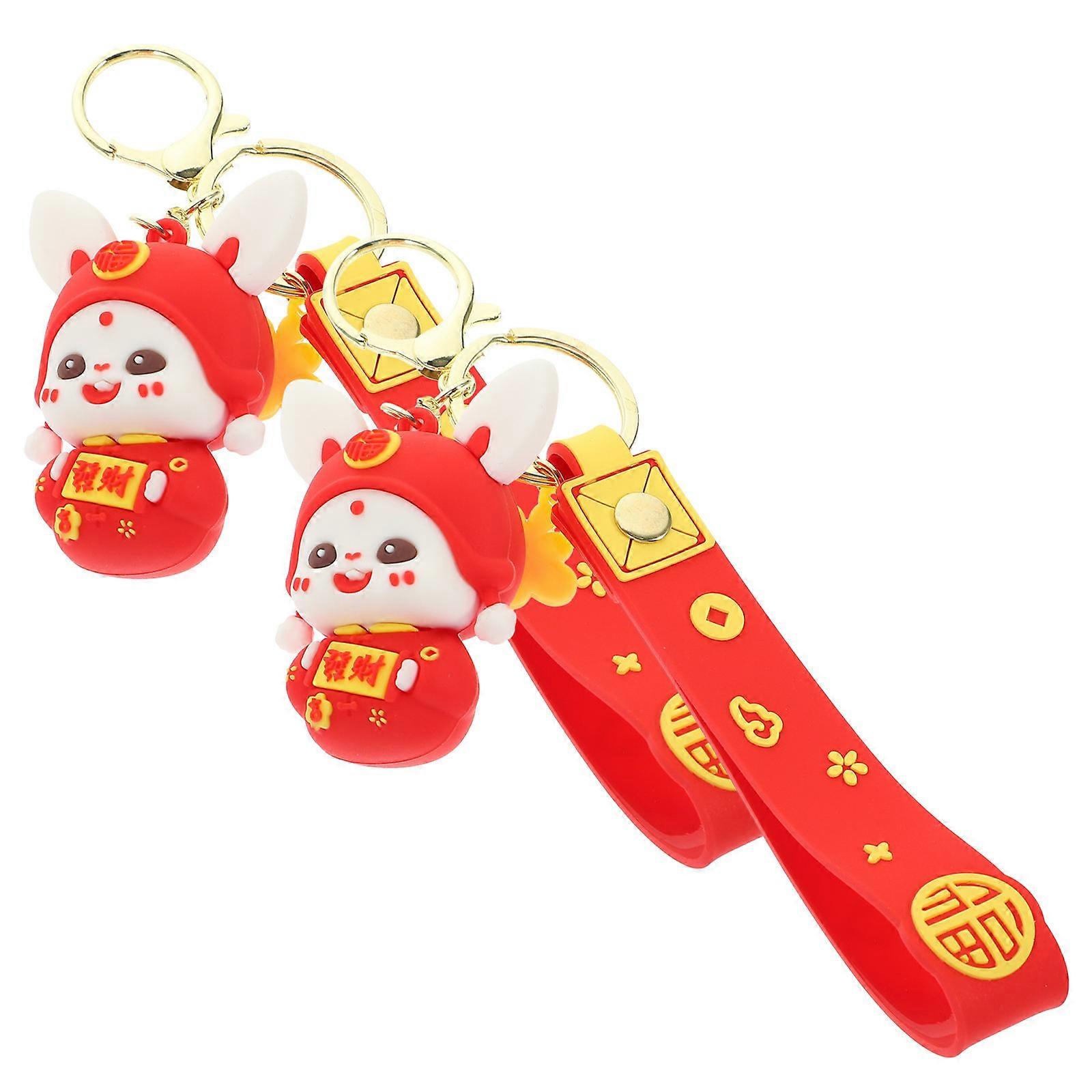 Cute Bunny Keychain 2Pcs Rabbit Shape Ornament Key Chain Bag Decoration With Unique PVC Material