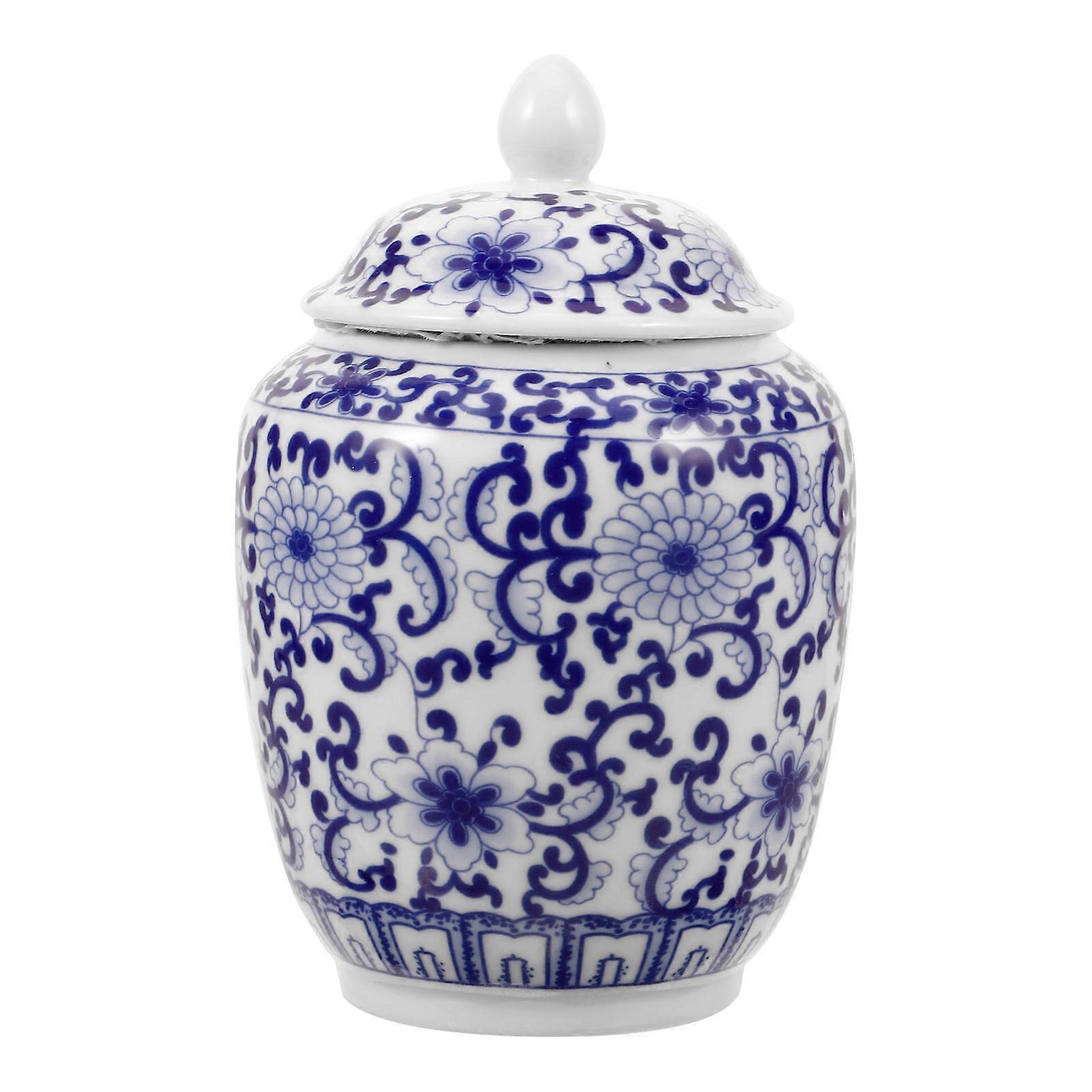 Ceramic Tea Jar Airtight Container For Tea Lovers With Retro Design And 1Pcs Size In Blue